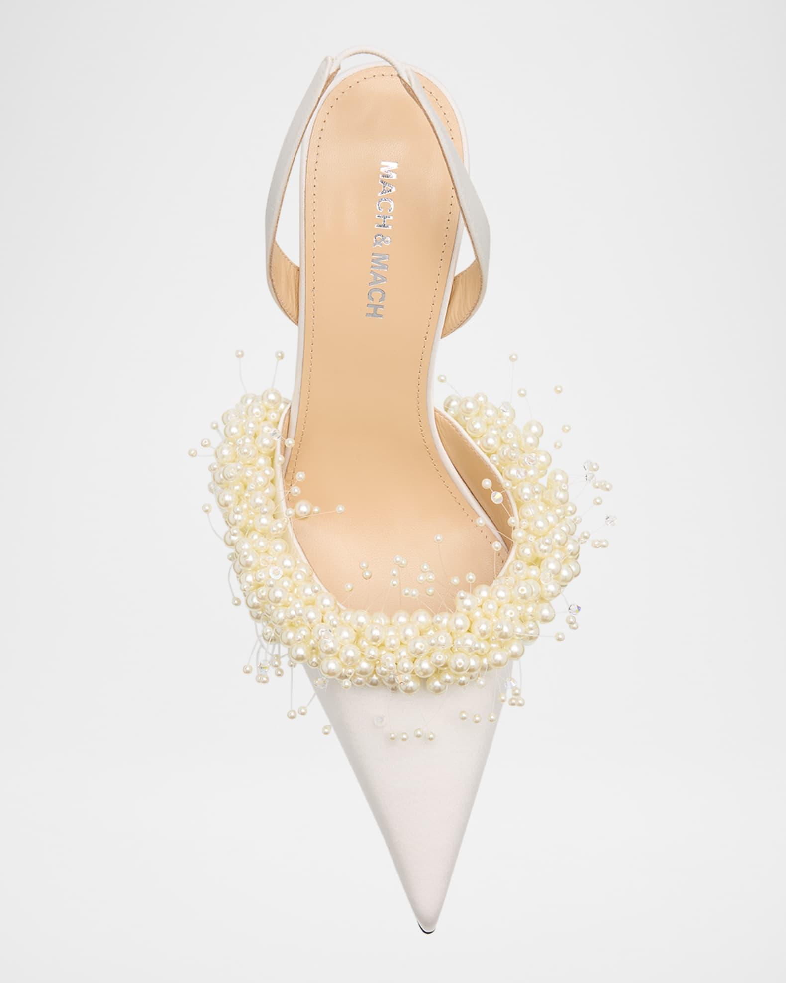 Floating Pearly Satin Slingback Pumps Product Image