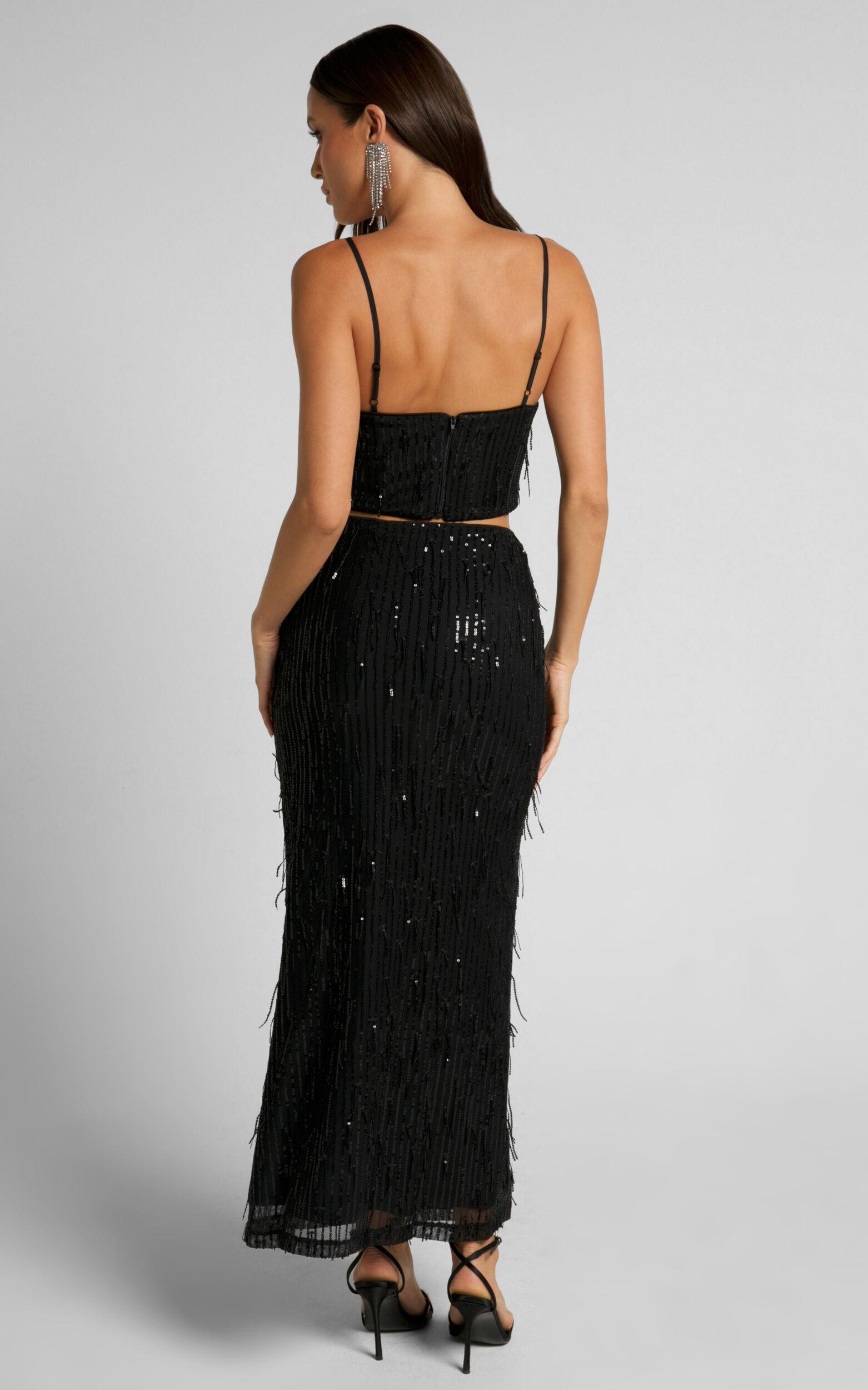 Harue Top - Tassel Sequin Crop Top in Black Product Image