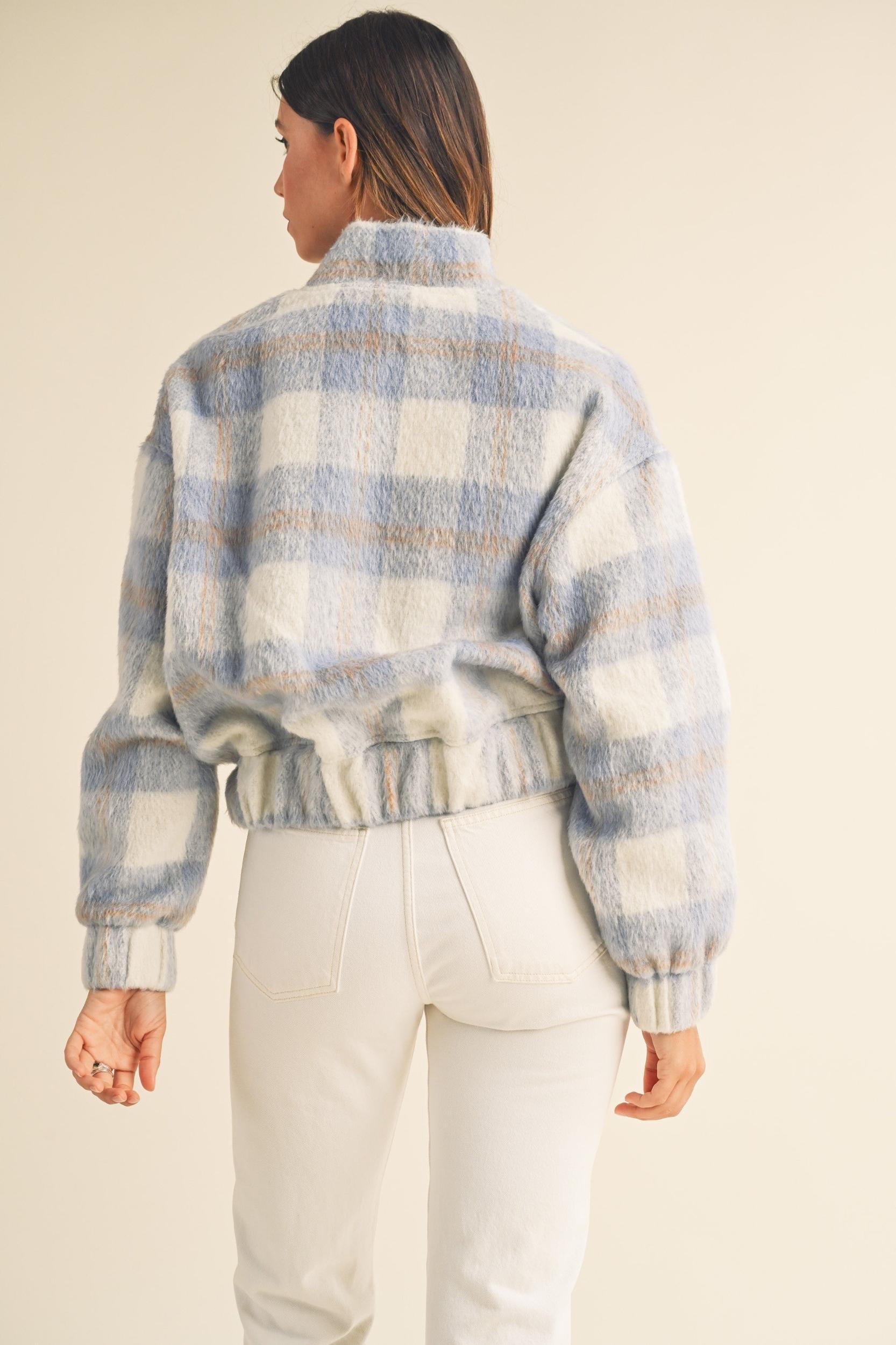 Fuzzy Plaid Bomber Jacket Product Image