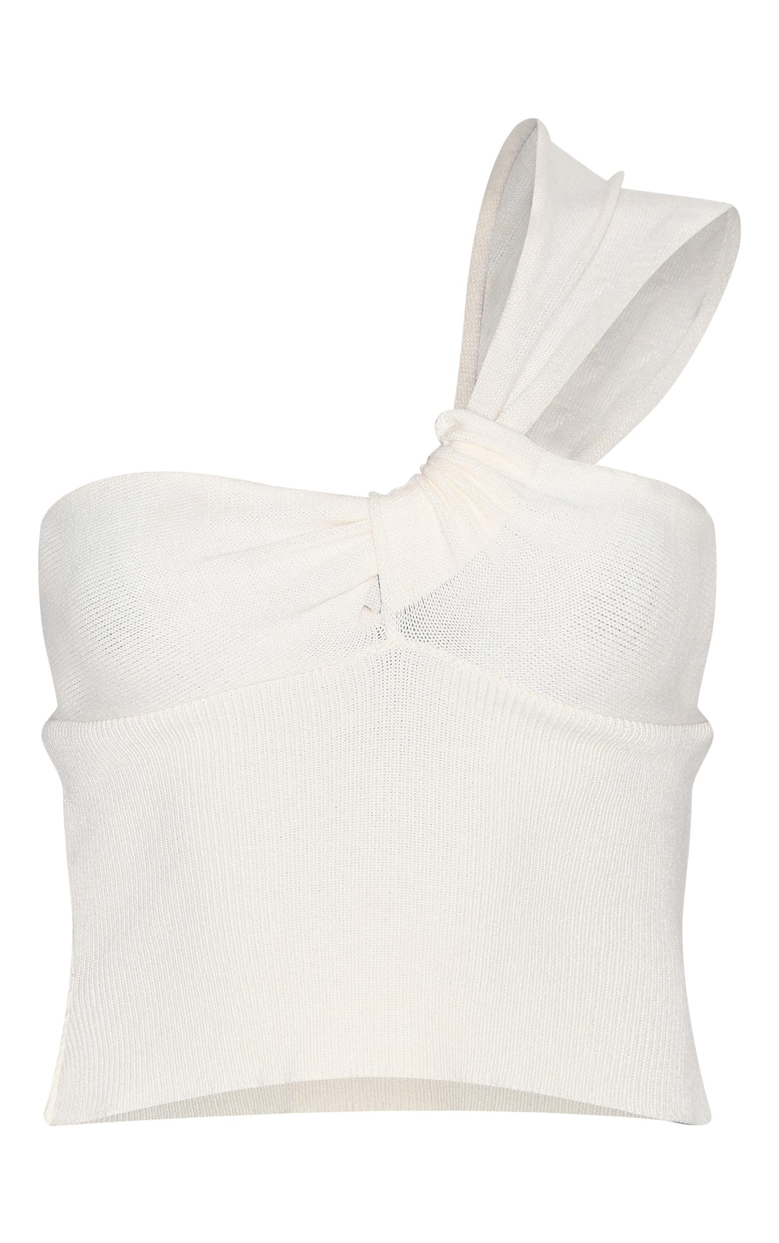 Petite Cream Knitted One Shoulder Bow Top Product Image