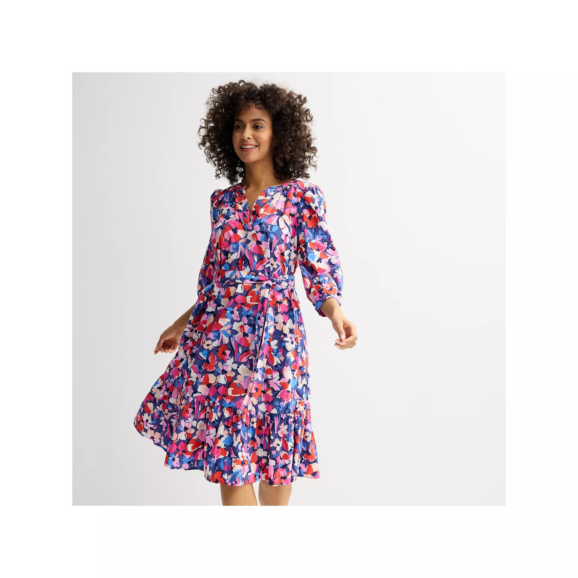 Women's Sonoma Goods For Life® Tie-Waist Midi Dress, Size: XXL, Blue Pink Floral Product Image