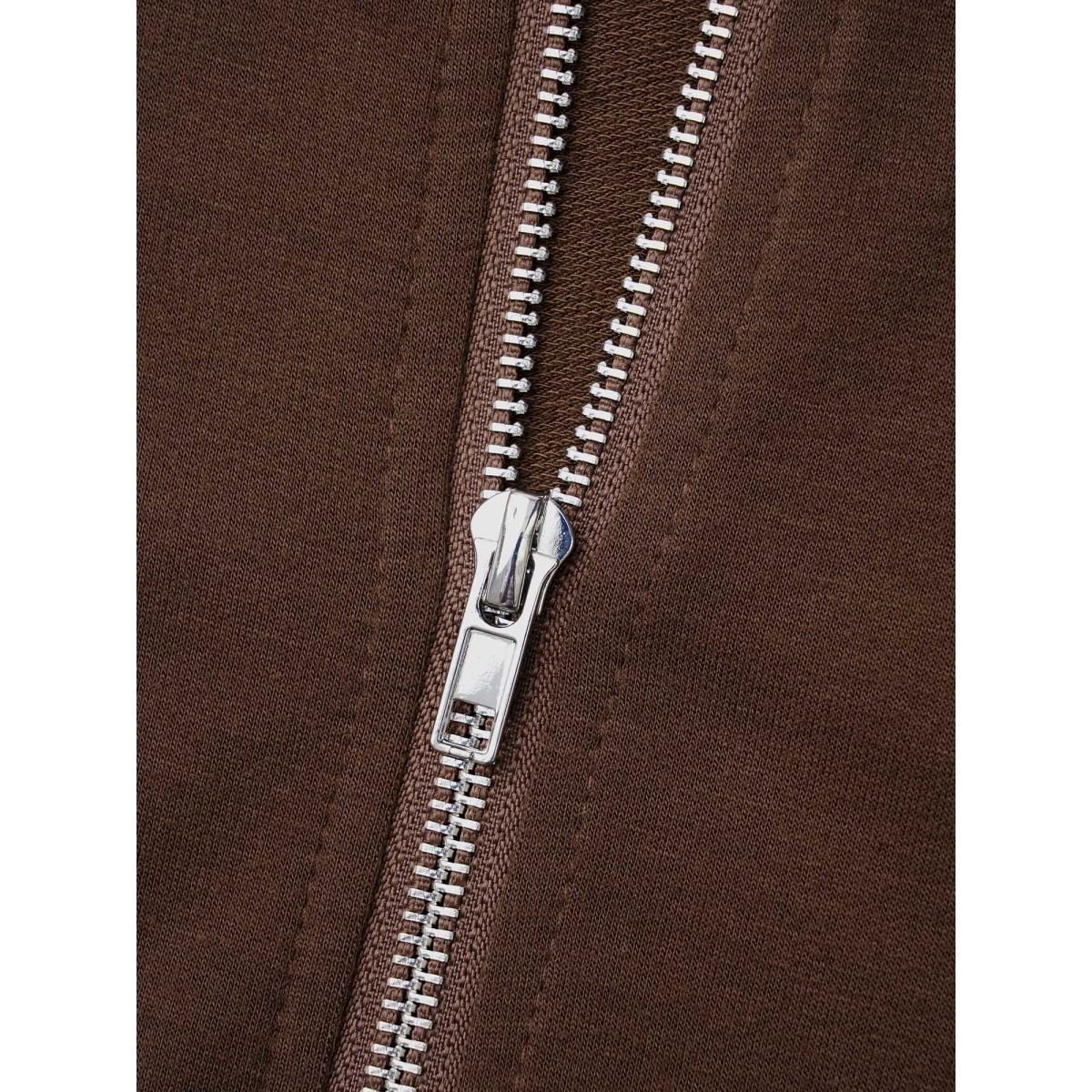 Plus Size Floral Zipper Patch Pocket Hooded Sweatshirt Women Browncoffeecolor Casual Contrast Loose Hooded Everyday Sweatshirts BloomChic 14-16/1X Product Image