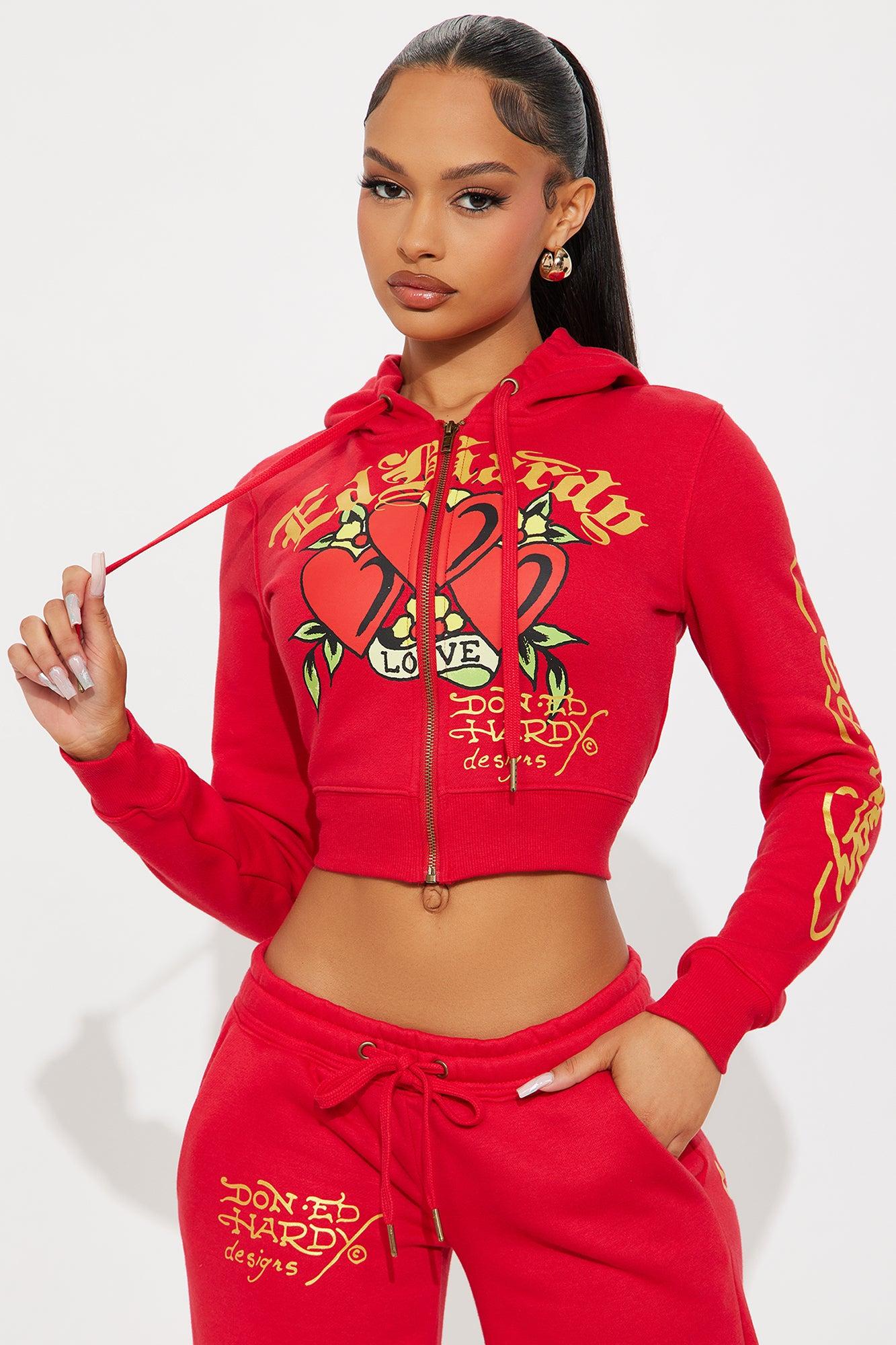 Ed Hardy Dragon Heart Front Zip Hoodie - Red Female Product Image