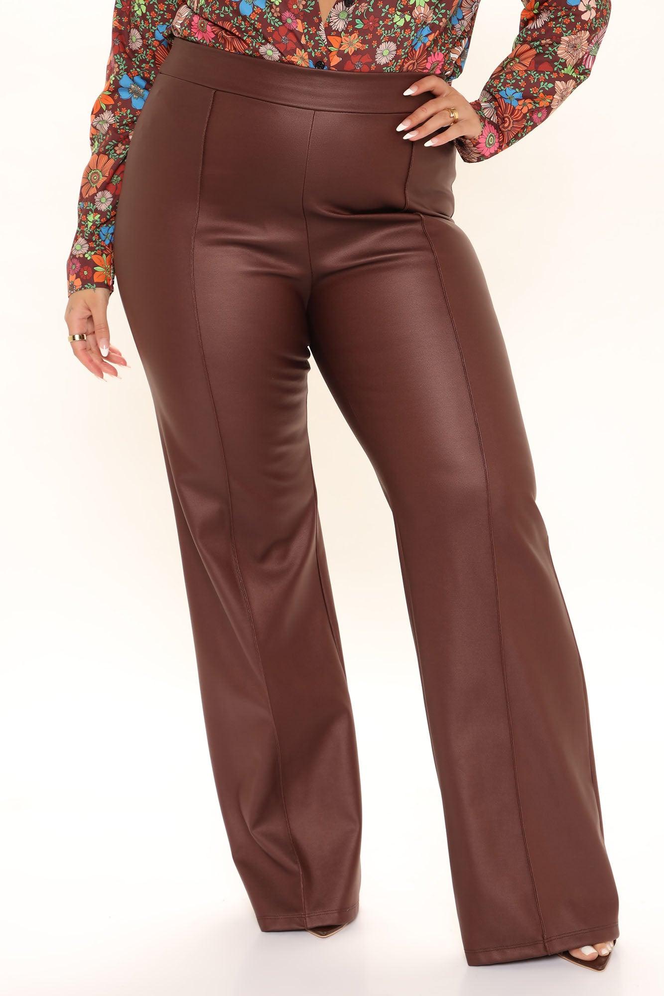Victoria High Waisted Dress Pants Faux Leather 35 - Brown Product Image