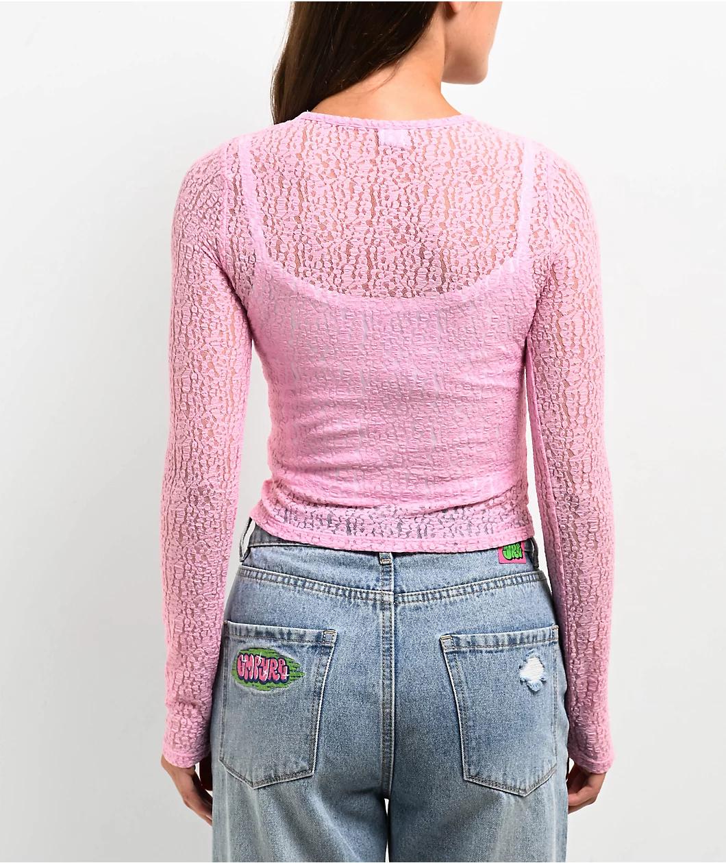 Zine Talia Pink Lace Long Sleeve Top Product Image