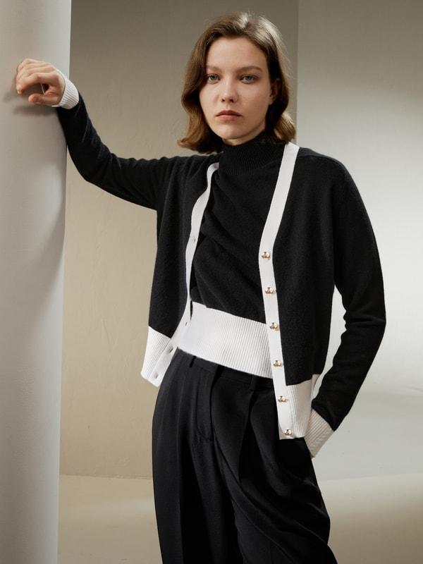 Gemini Cashmere Cardigan with Contrasting Hem Product Image