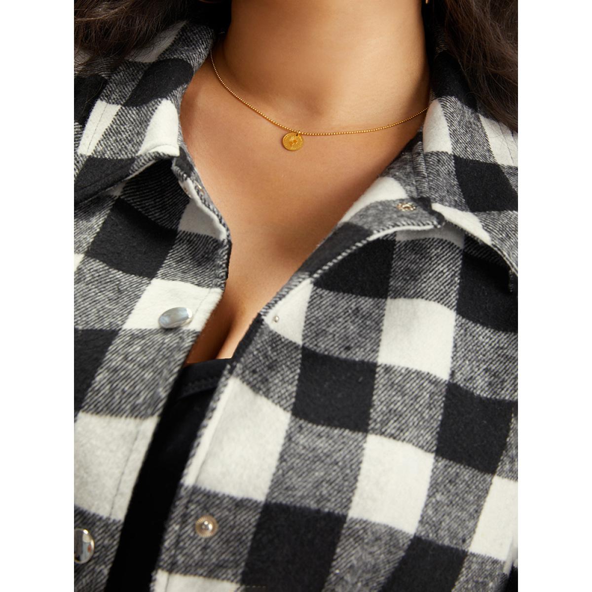 Plus Size Halloween Plaid Pocket Button Through Coat Women Black Casual Contrast Ladies Dailywear Winter Coats BloomChic 26/4X Product Image