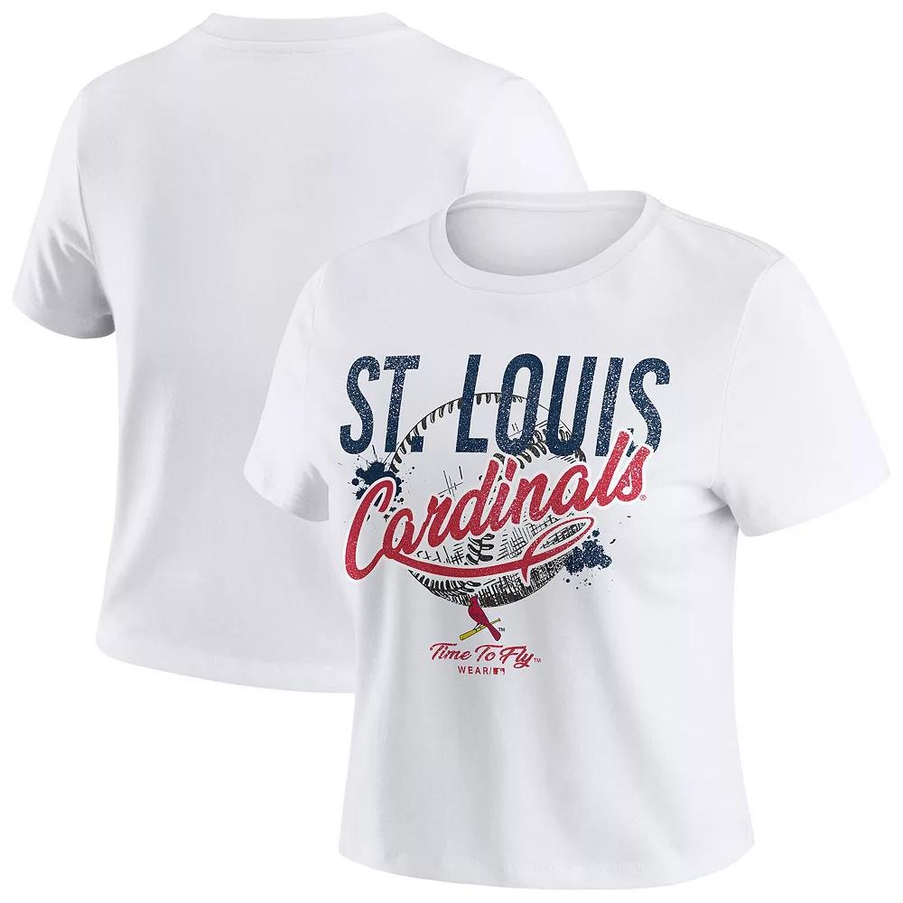 Women's WEAR by Erin Andrews White St. Louis Cardinals Distressed Cropped Baby T-Shirt,  Product Image