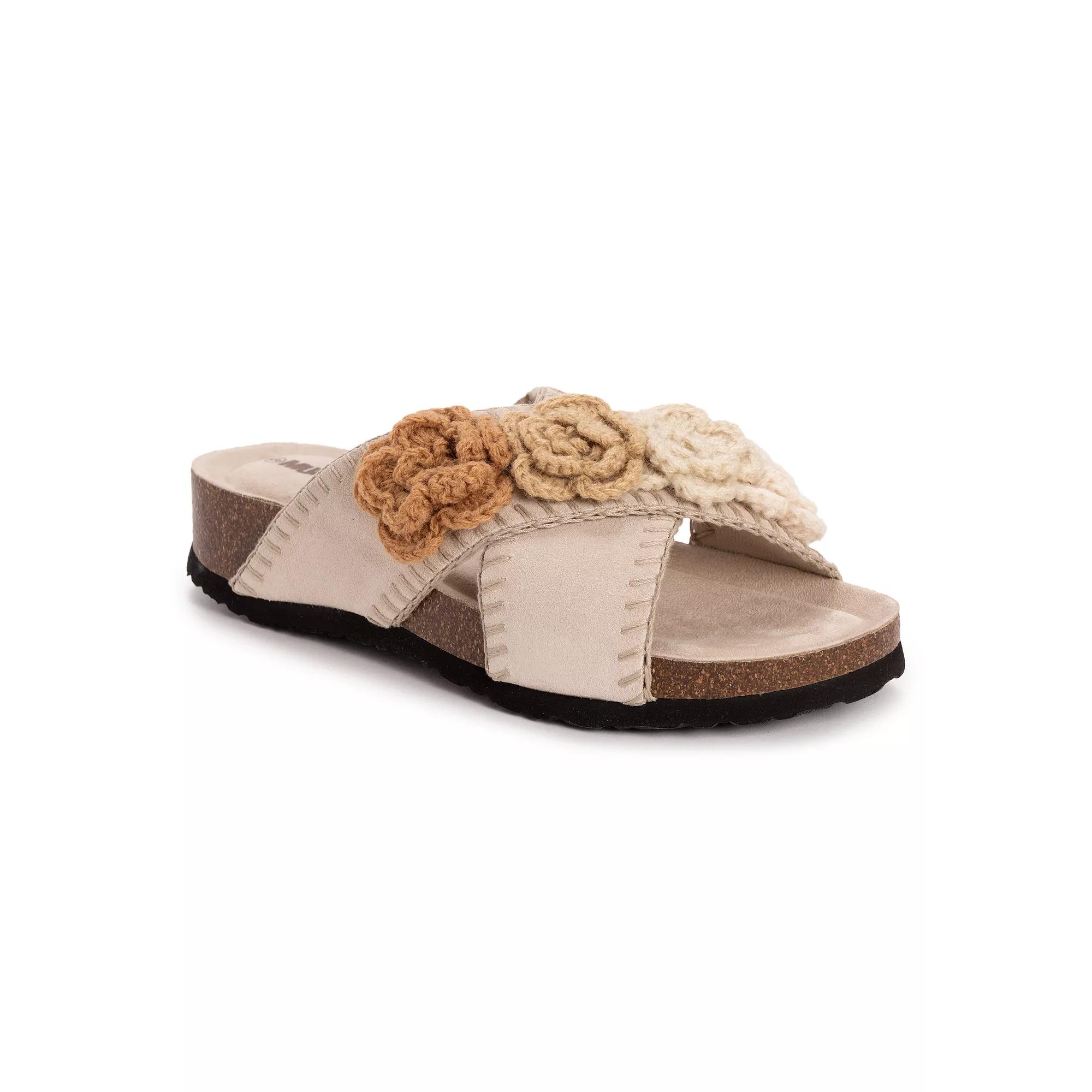 MUK LUKS Penelope Womens Suede Floral Slide Sandals Grey Product Image
