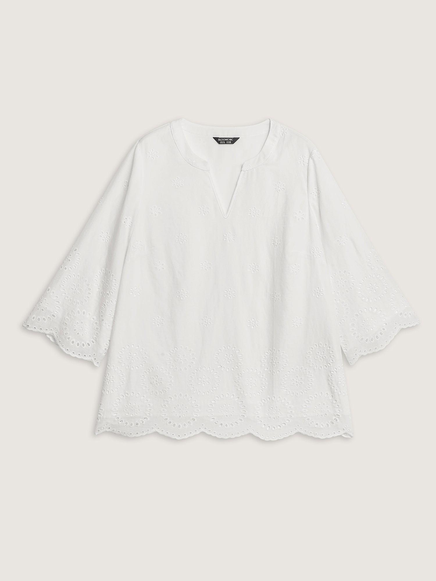 Floral Eyelet Trim Notched Collar Blouse Female Product Image