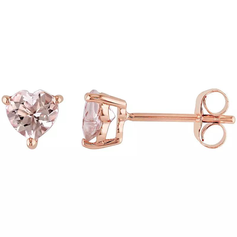 Stella Grace 10k Rose Gold Heart-Cut Morganite Solitaire Stud Earrings, Womens, 10k Rsgold Product Image