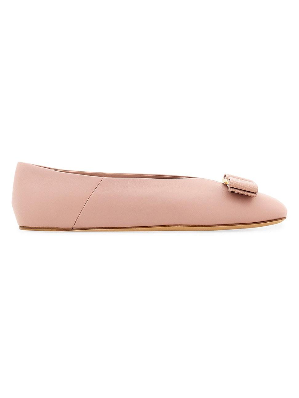 Ferragamo Womens Vanna Leather Hardware Bow Flats Product Image