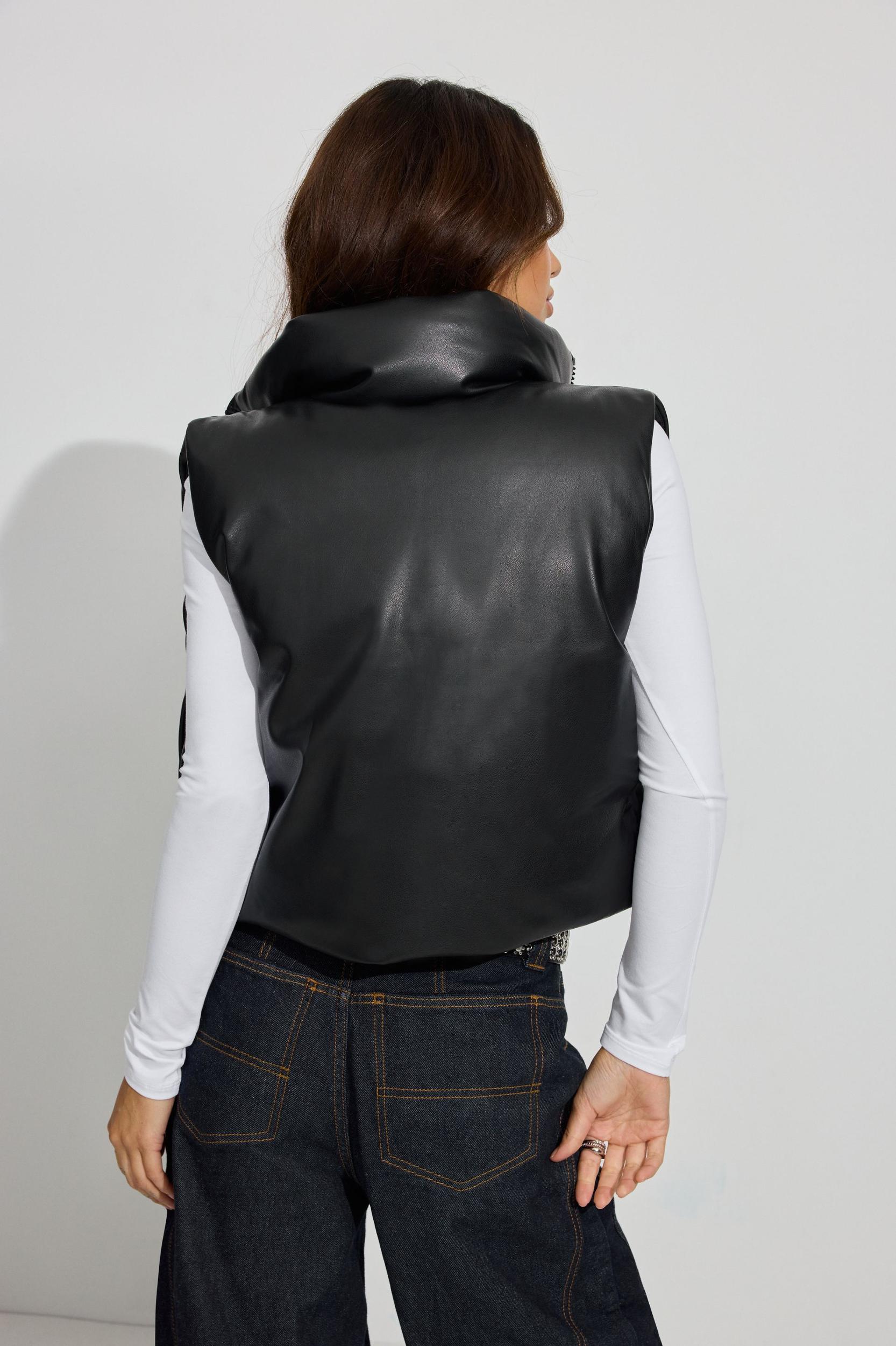 Faux Leather Mini Puff Vest Product Image