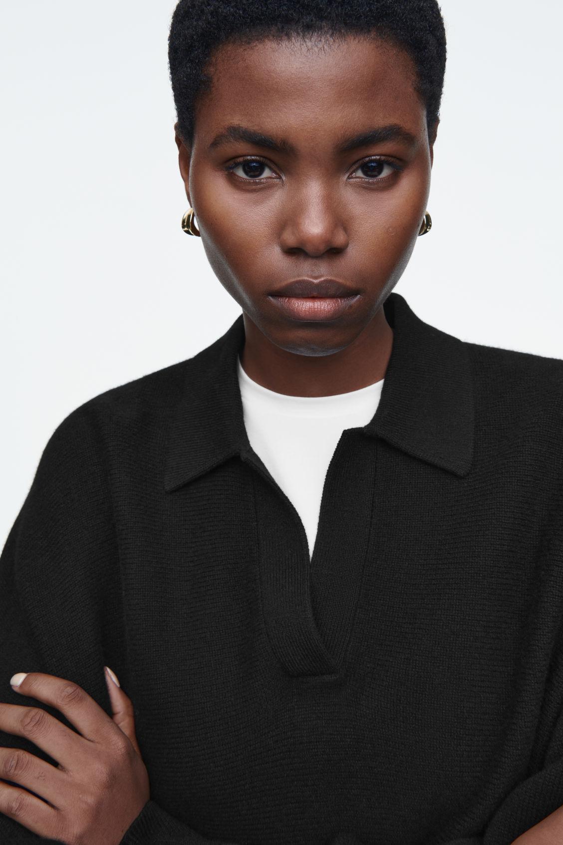 BATWING-SLEEVE WOOL POLO SWEATER Product Image