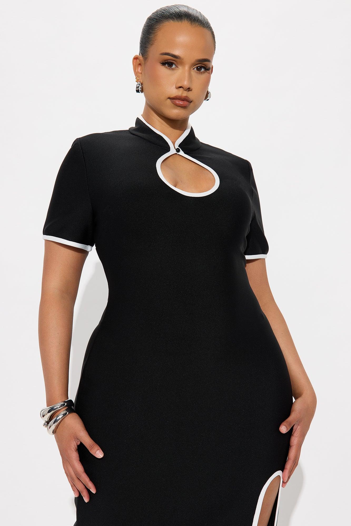 Worth It Collar Bandage Midi Dress - Black/White Female Product Image