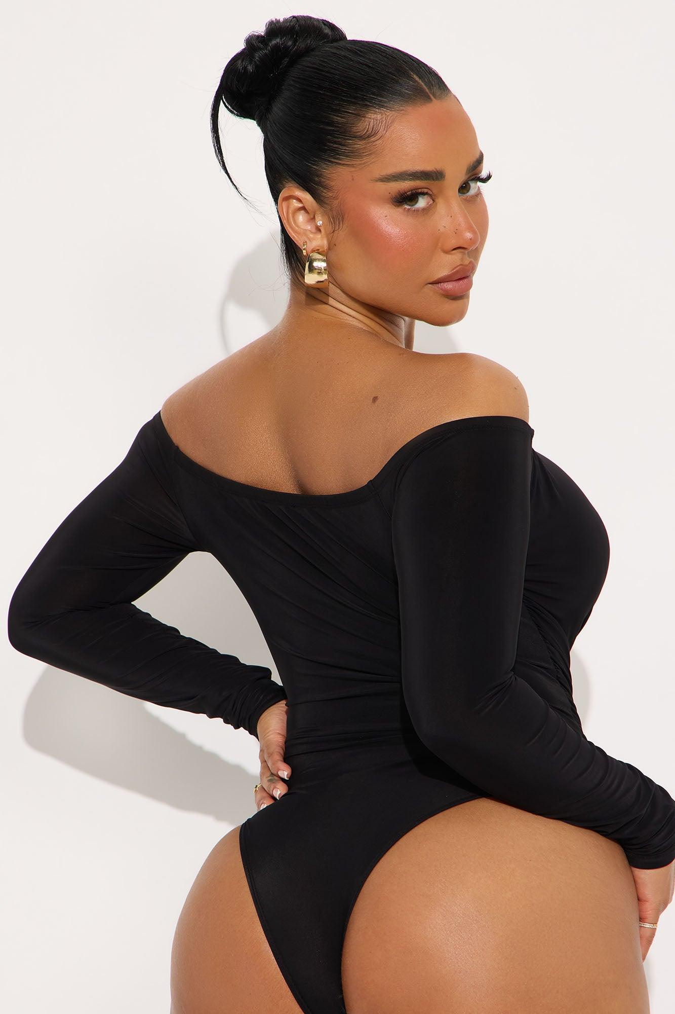 High-Profile Long Sleeve Off Shoulder Bodysuit - Black Female Product Image