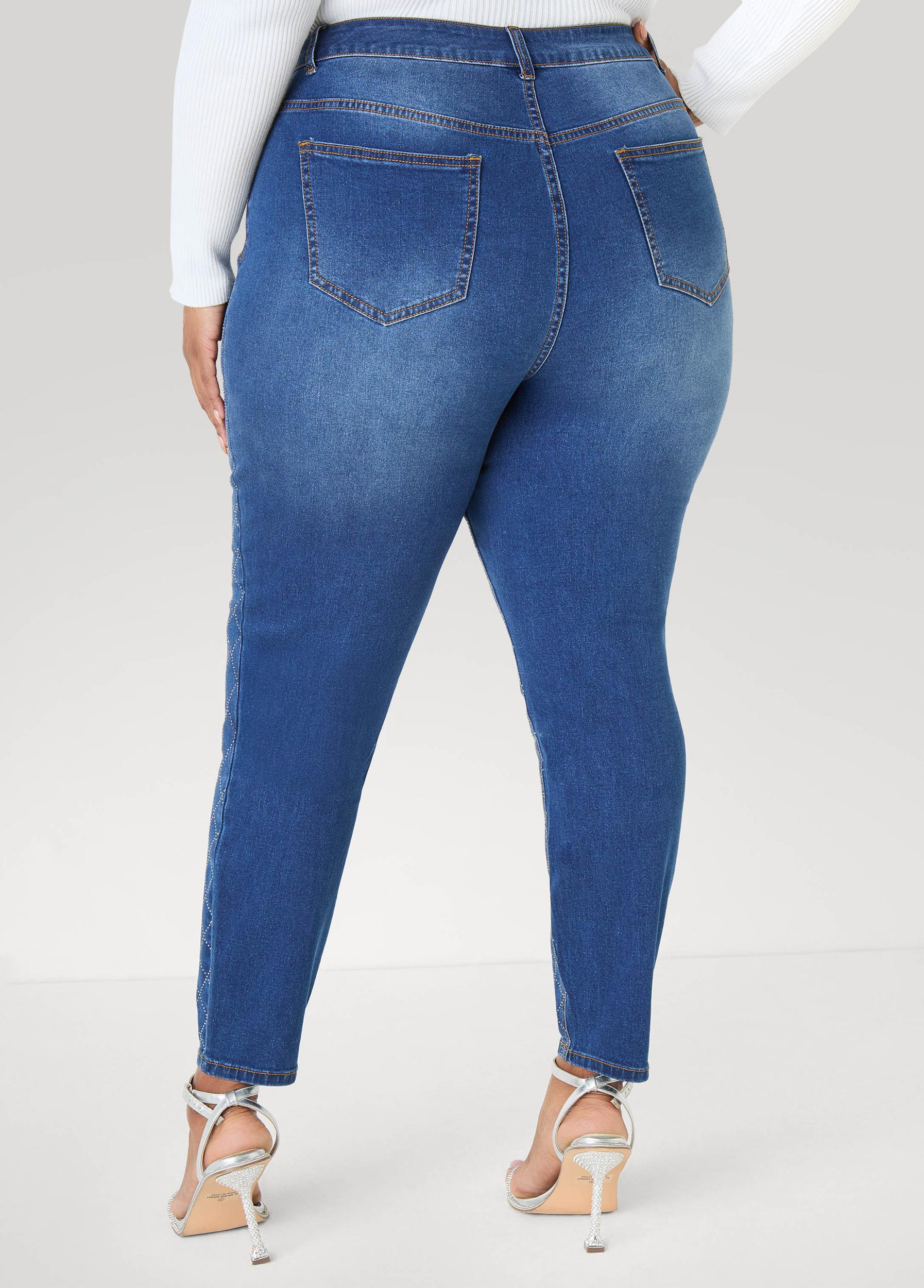 Studded Checked Skinny Jeans Product Image