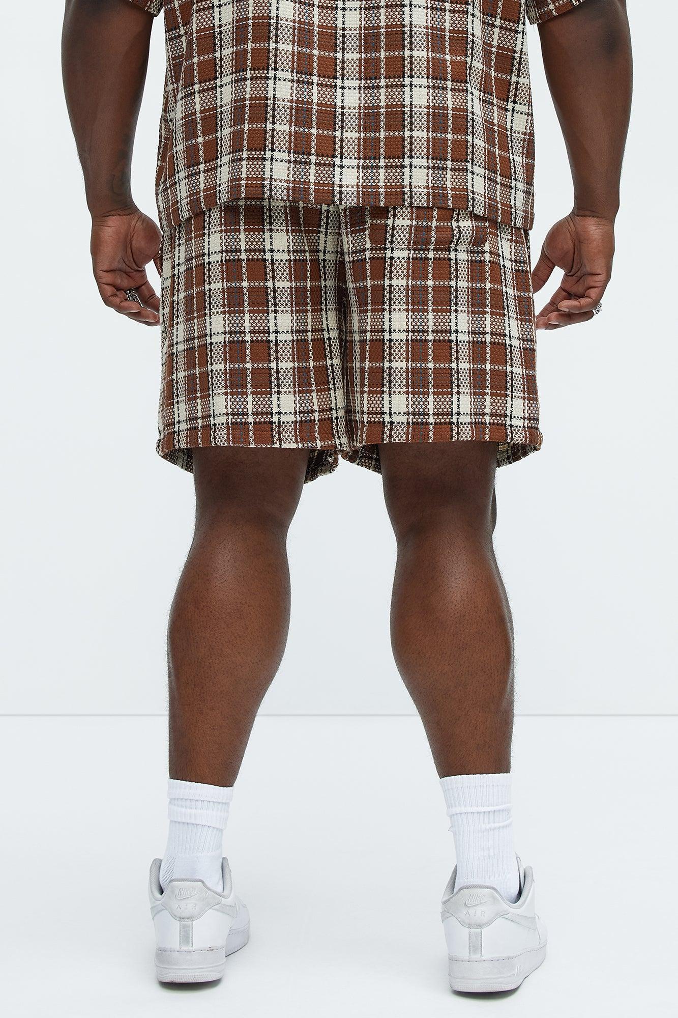 Plaid Basket Weave Volley Shorts - Brown/combo Product Image