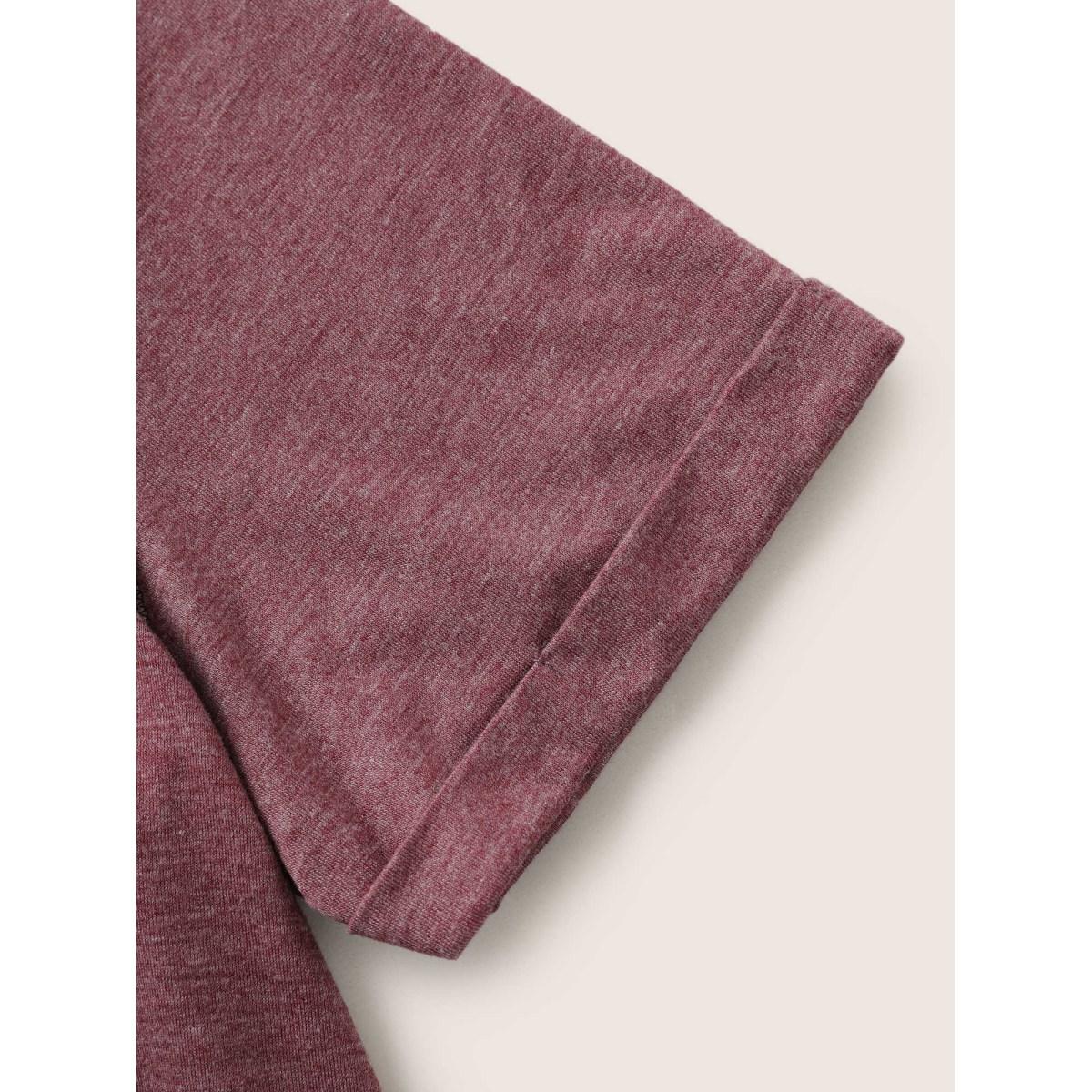 Plus Size Heather Contrast Stitch Raglan Sleeve T-shirt Russet Women Casual Contrast Round Neck Everyday T-shirts BloomChic 14-16/1X Product Image