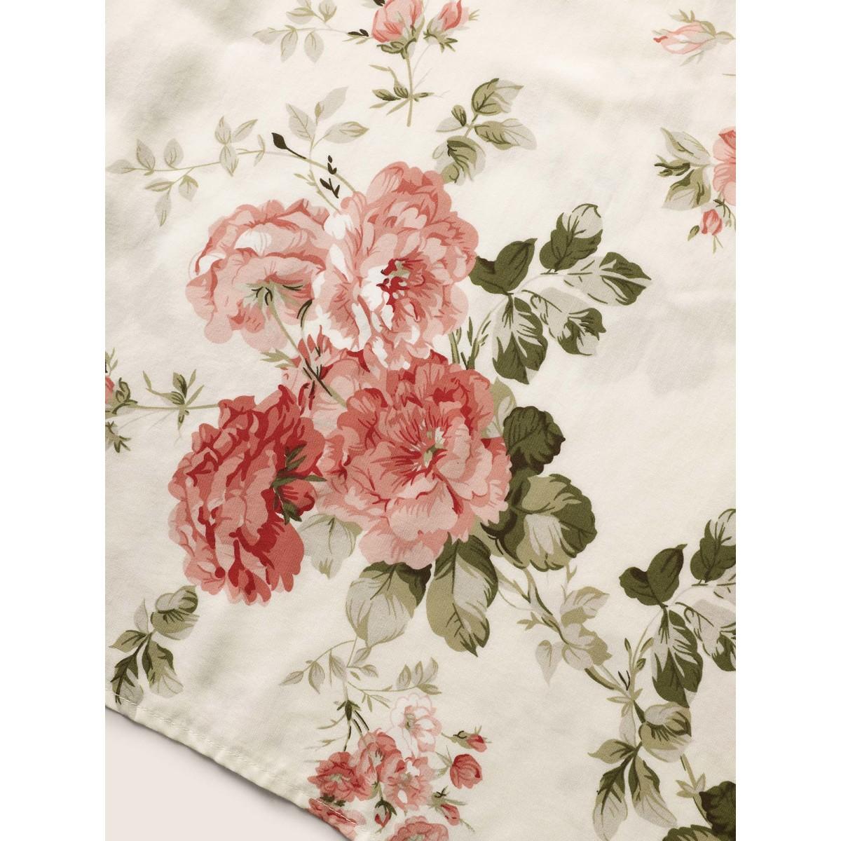 Plus Size Ivory Floral Print Keyhole Flutter Sleeve Blouse Women Elegant Short sleeve Round Neck Everyday Blouses BloomChic 22-24/3X Product Image