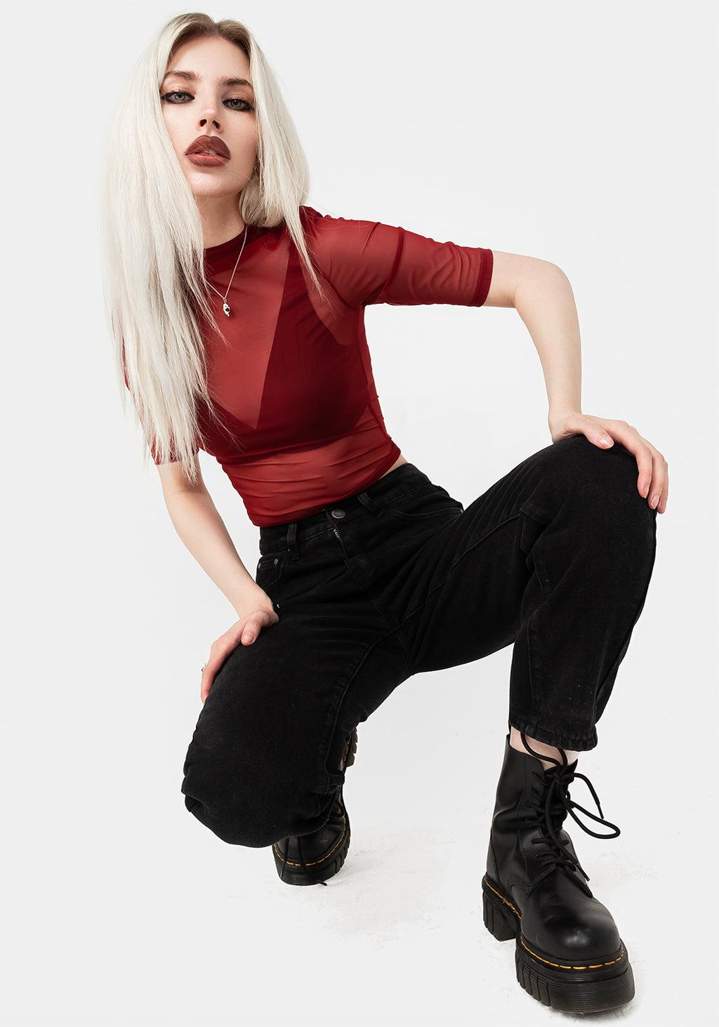 Jinx Mesh Short Sleeve Top - Red Product Image