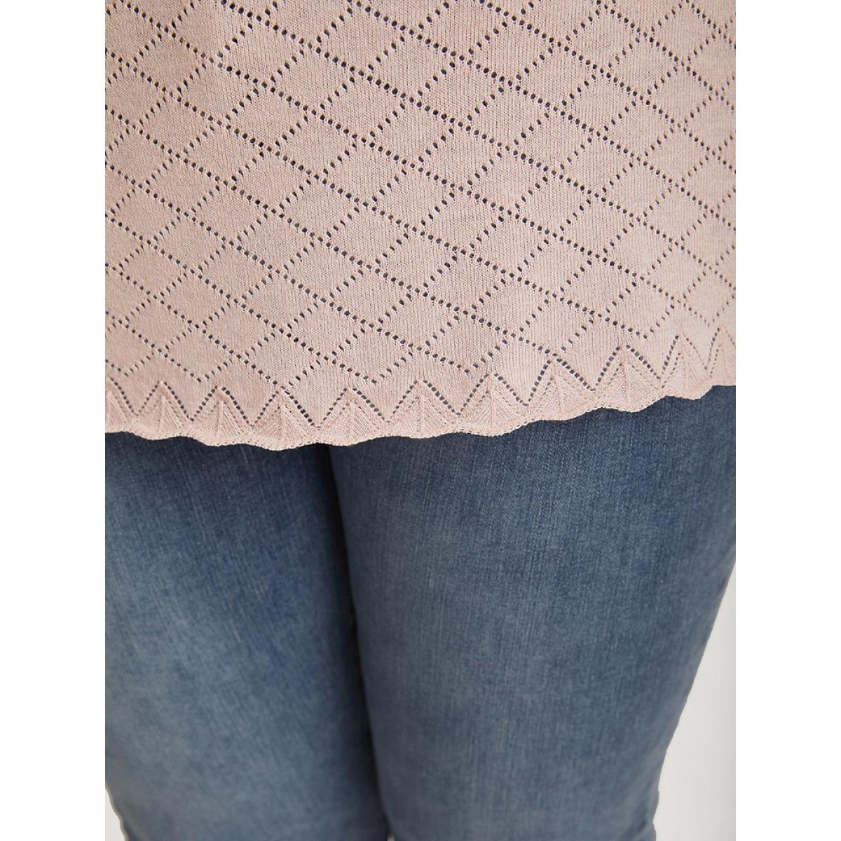 Plus Size Supersoft Essentials Geometric Curved Hem Patchwork Very Stretchy Pullover Pink Women Casual Loose Long Sleeve Round Neck Everyday Pullovers BloomChic 18-20/2X Product Image