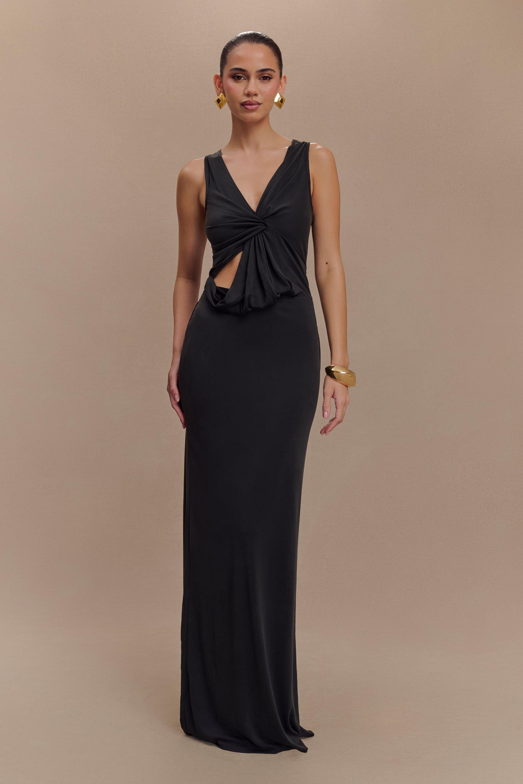 Kassidy Peached Jersey Maxi Dress - Black Product Image