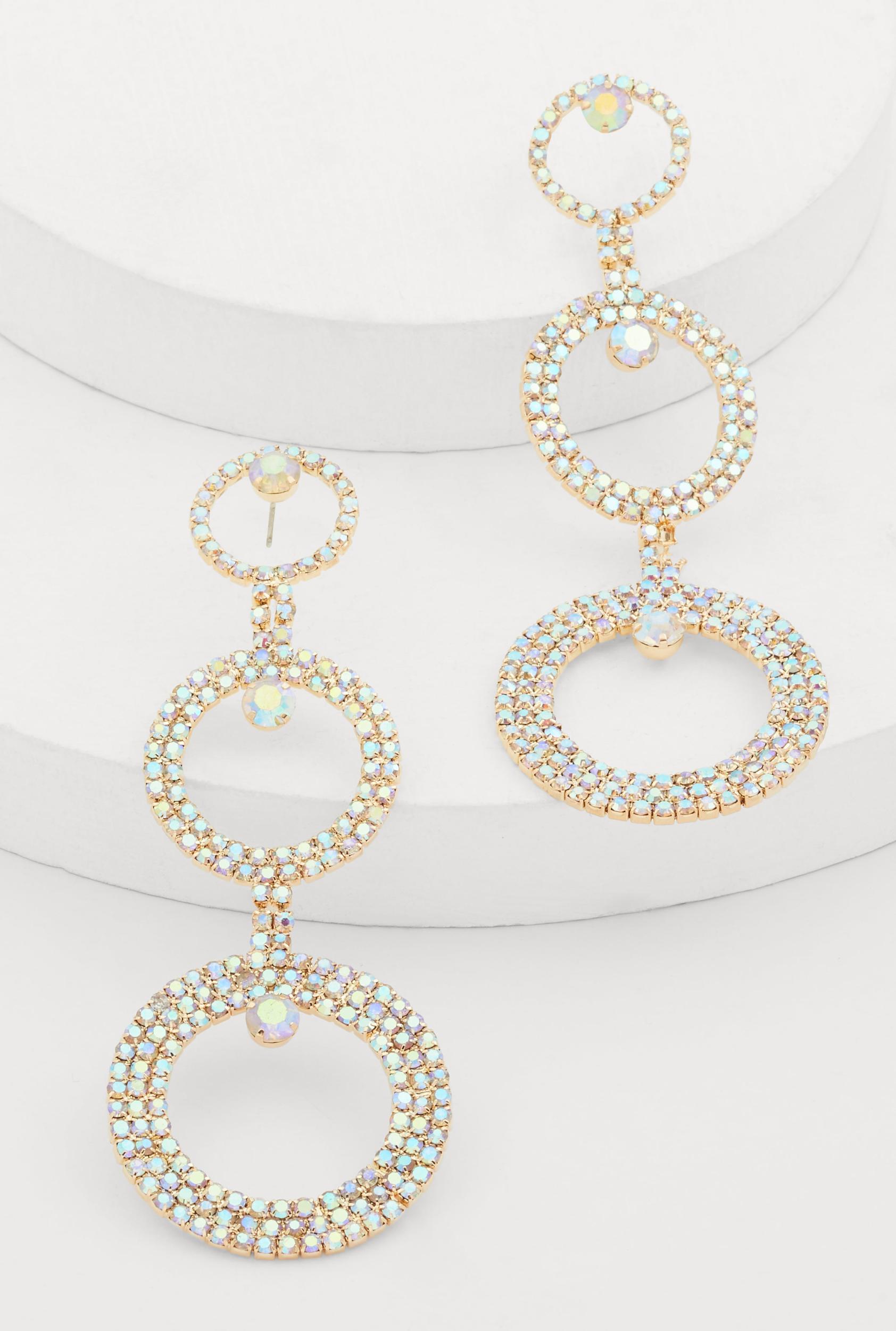 Womens Cut Out Rhinestone Teardrop Earrings Product Image