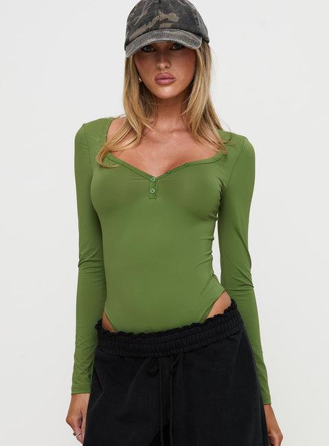 Delgado Long Sleeve Bodysuit Olive Product Image