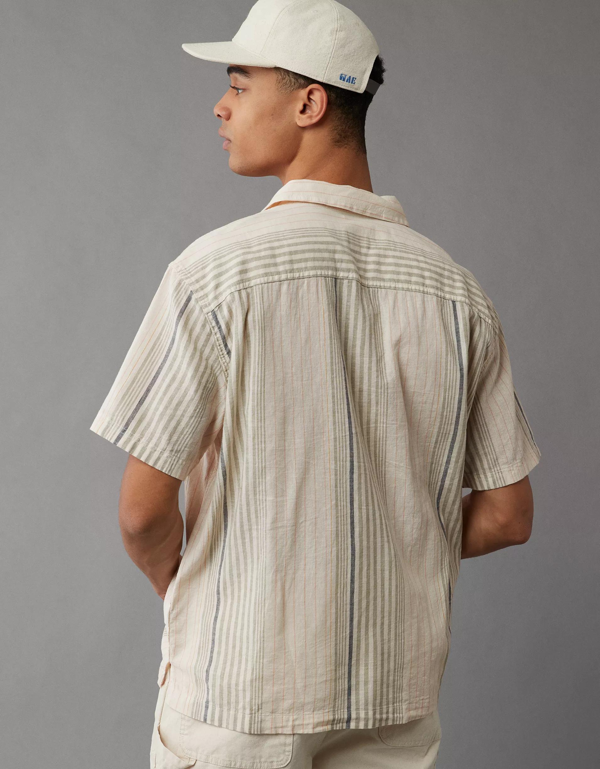 AE Poolside Linen-Blend Striped Button-Up Shirt Product Image
