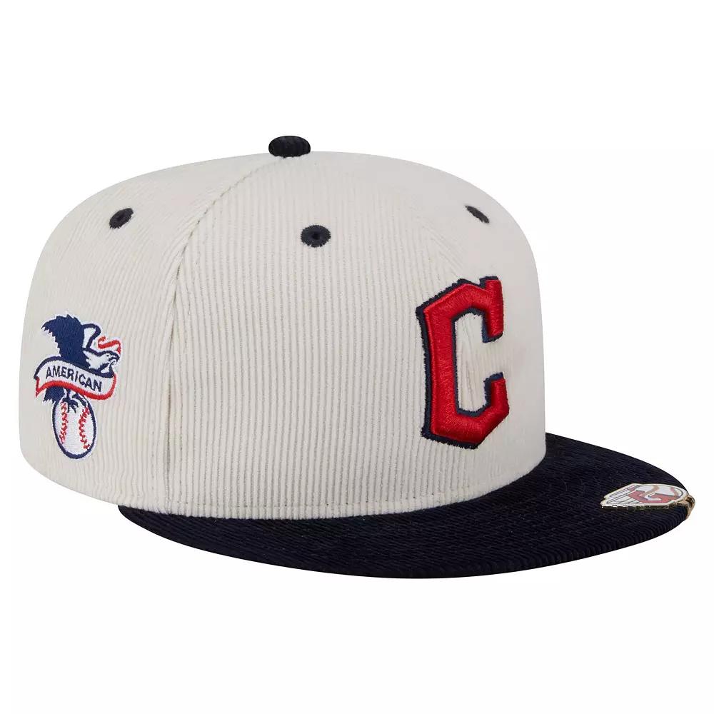 Men's New Era Cream/Navy Cleveland Guardians Two-Tone Corduroy 59FIFTY Fitted Hat, Size: 7 3/8, Grd Beige Product Image