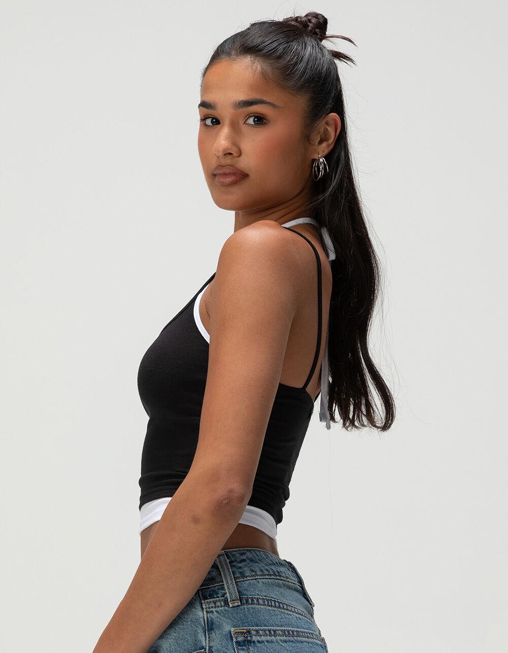 TILLYS Womens Double Layer Cami - BLACK/WHITE Product Image