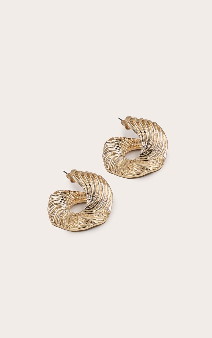 Gold Textured Asymmetrical Hoop Earrings Product Image