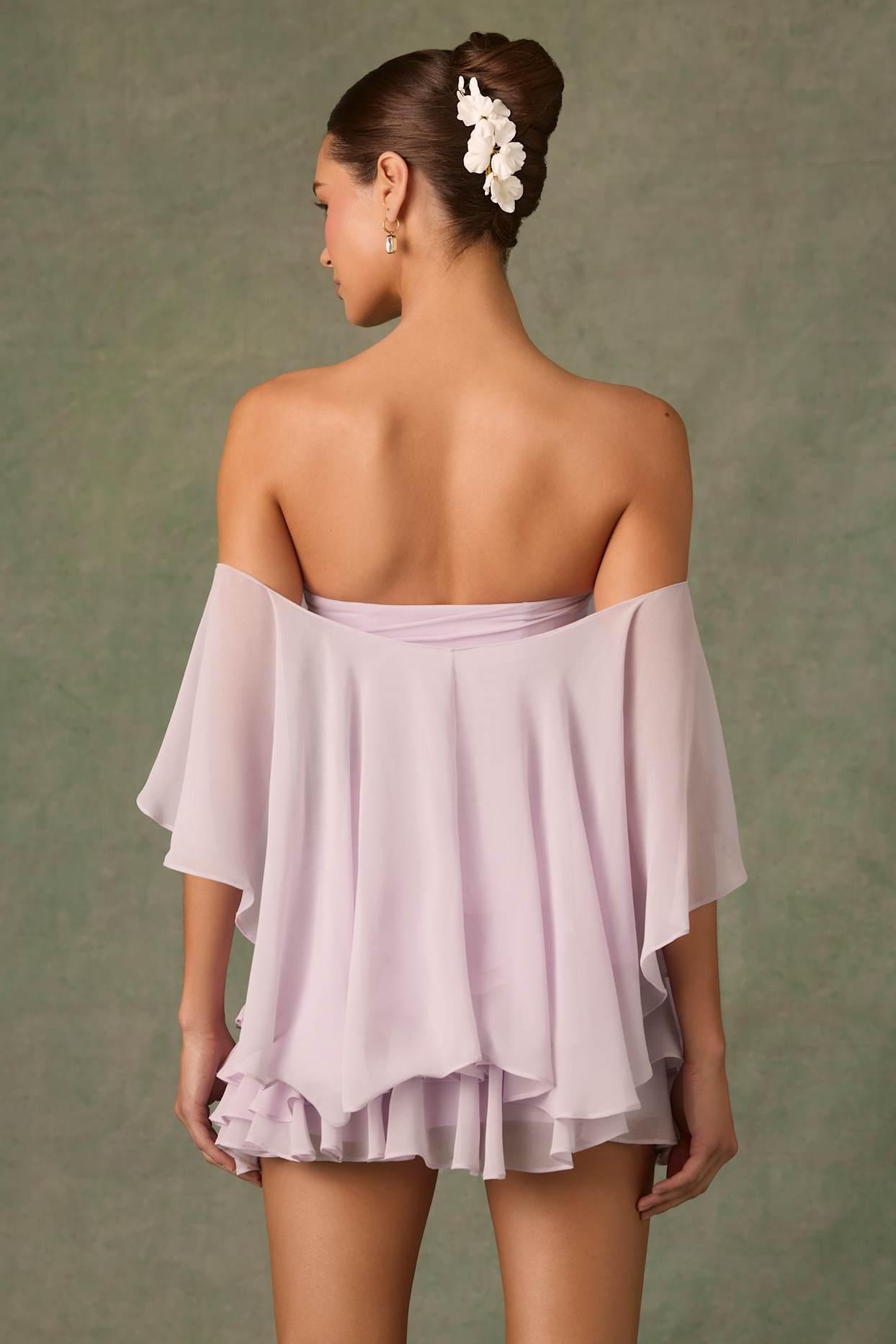 Off-Shoulder Ruffled Mini Dress in Lilac Product Image