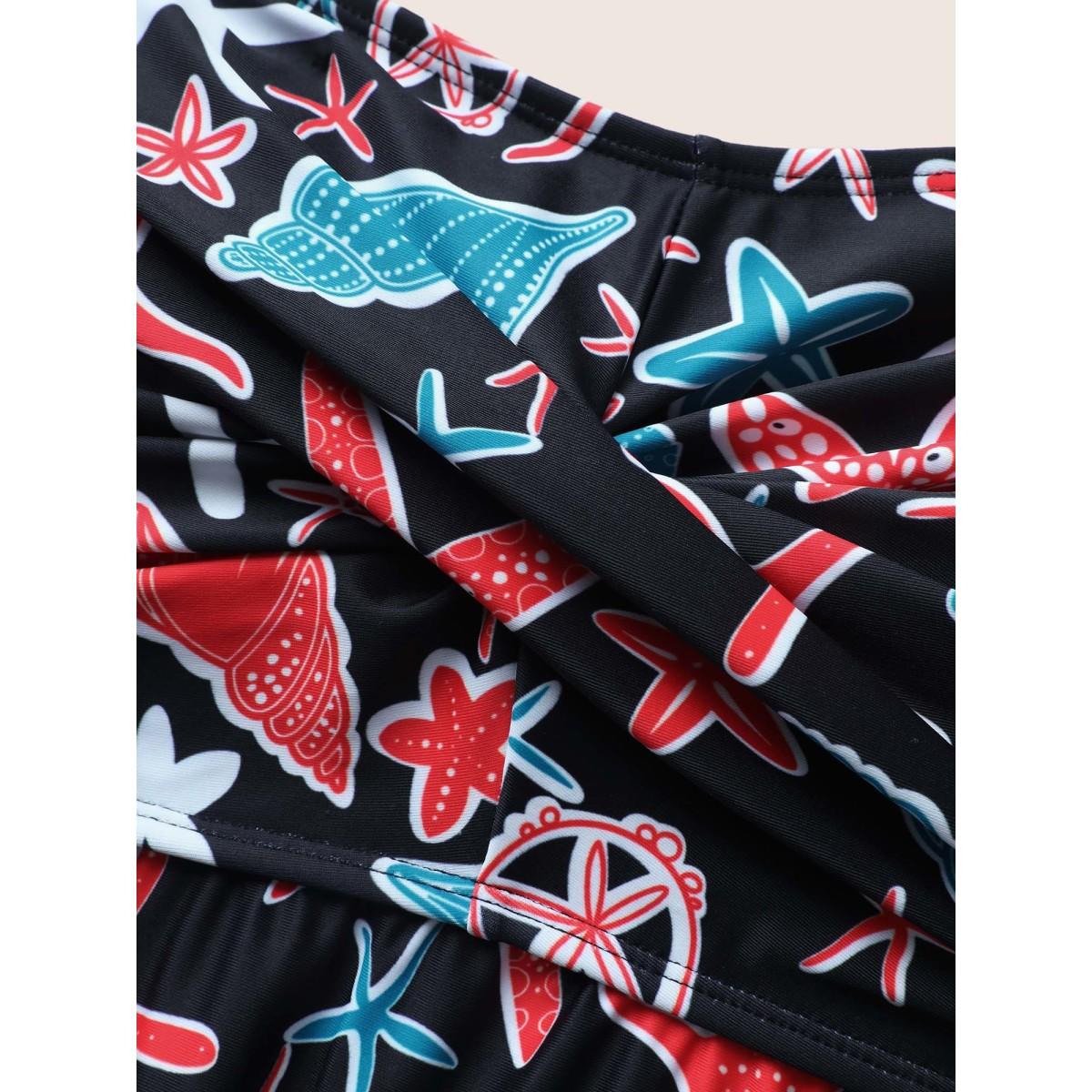 Plus Size Marine Elements Twist Front Gathered Swim Dress Women's Swimwear Black Beach Bodycon V-neck High stretch Curve Swim Dresses BloomChic 30/6X Product Image