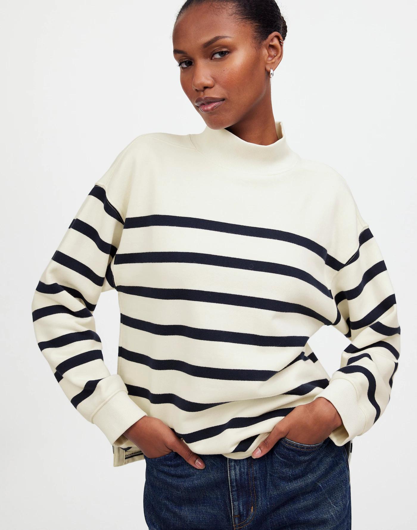 Midweight Mockneck Sweatshirt in Stripe Product Image
