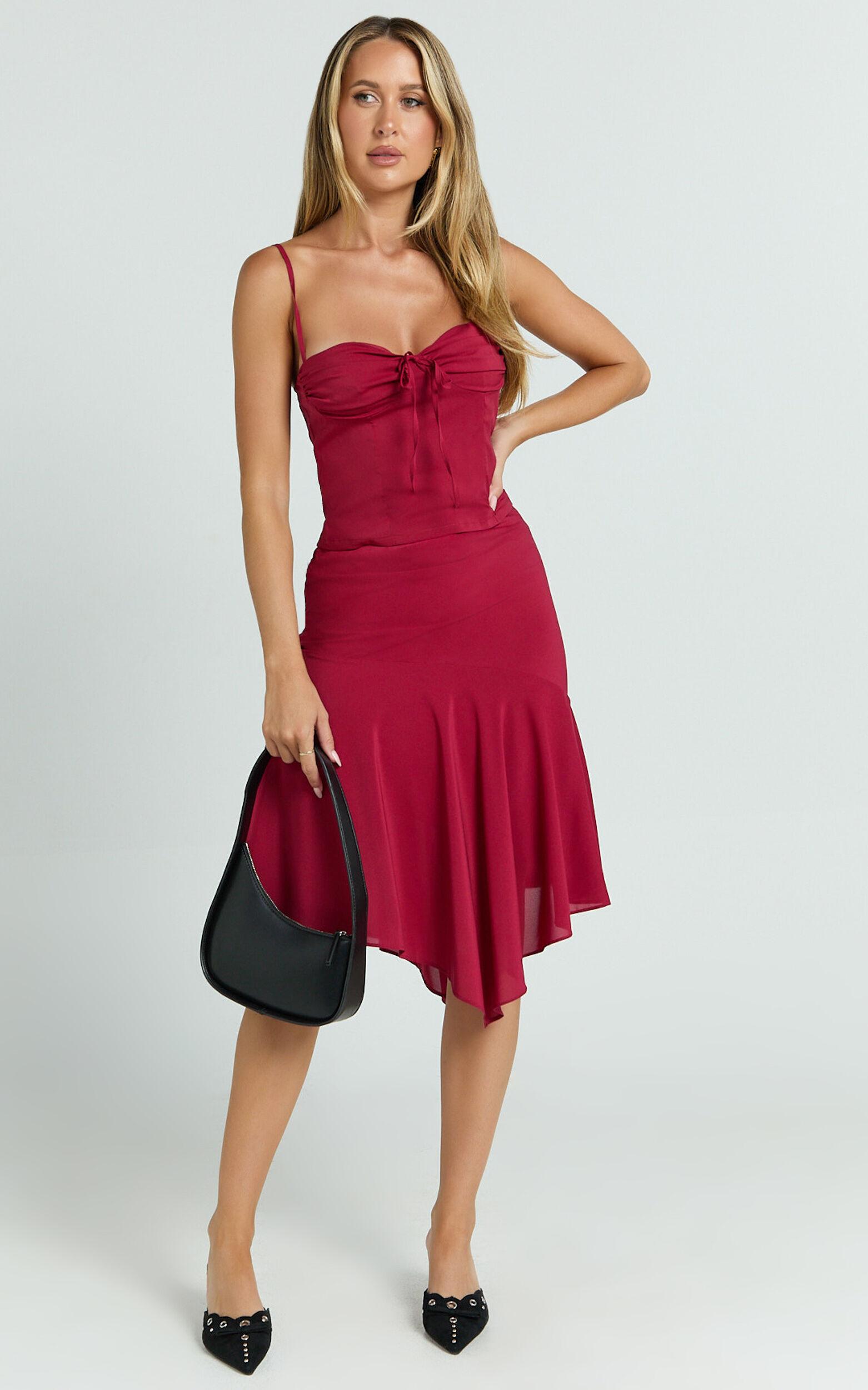 Clare Top - Gathered Front Bow Strappy Crop Top in Cherry Red Product Image