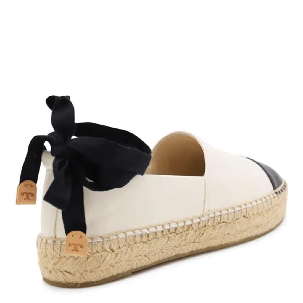 TORY BURCH White Espadrilles With Metallic Logo On The Front And Ankle Strap In Leather Woman Product Image