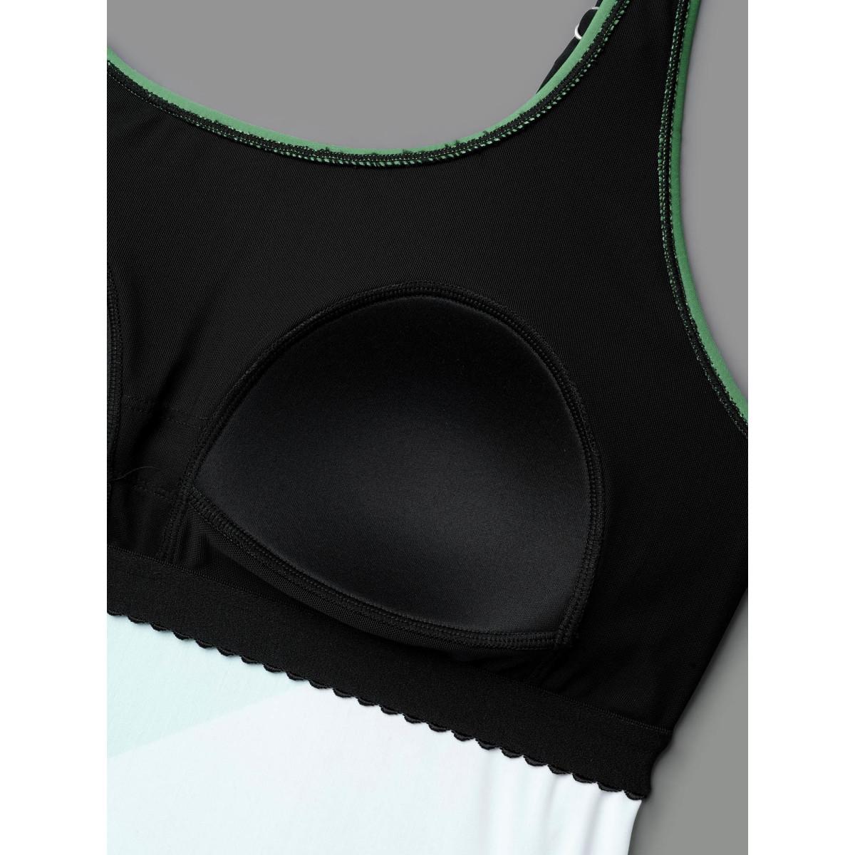 Plus Size Color Block Drawstring Cami Swim Top Women's Swimwear Black Beach Drawstring High stretch Bodycon U-neck Curve Swim Tops BloomChic 28/5X Product Image