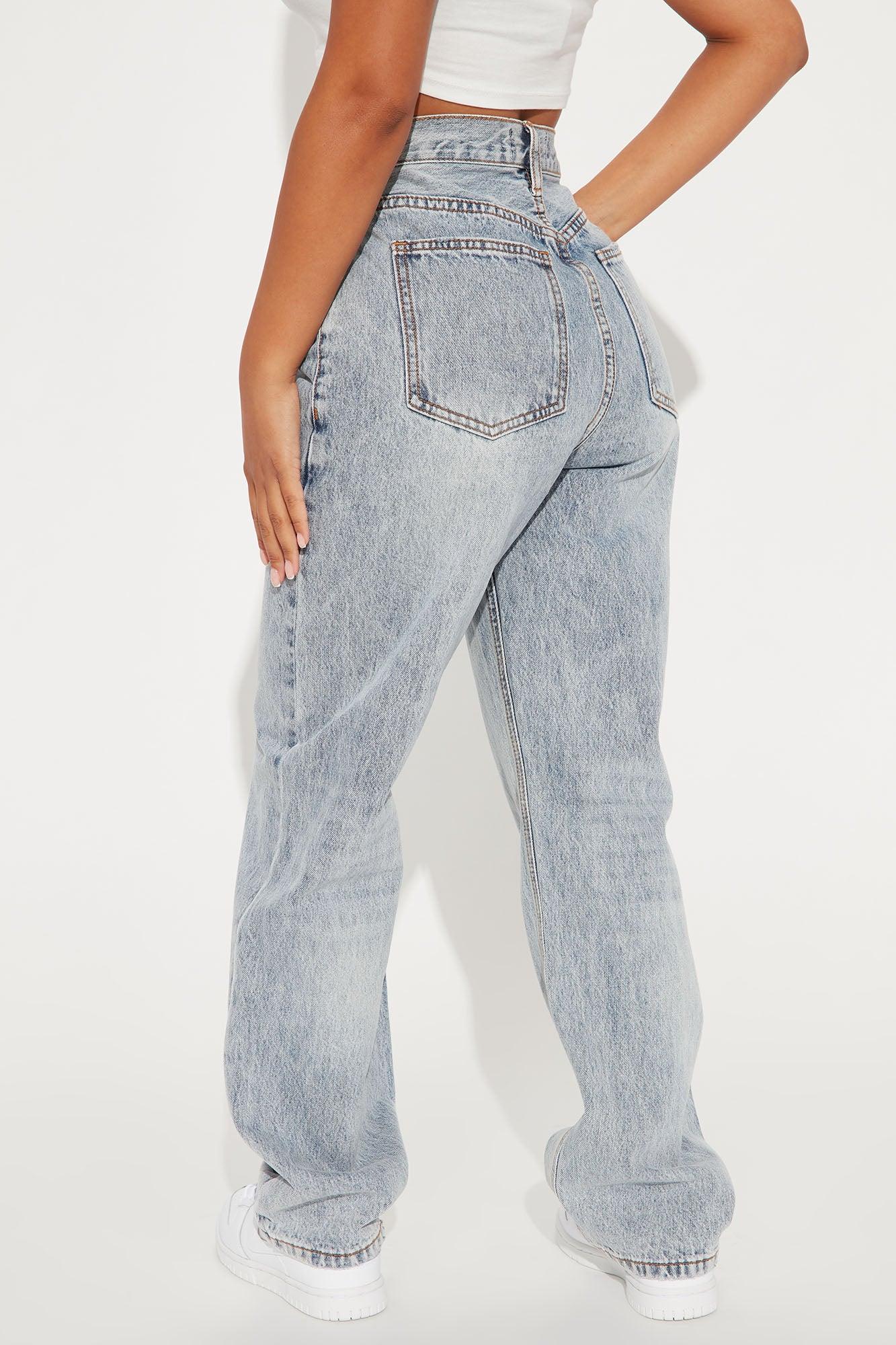 Short Inseam Crossover Straight Leg Jeans - Light Blue Wash Product Image