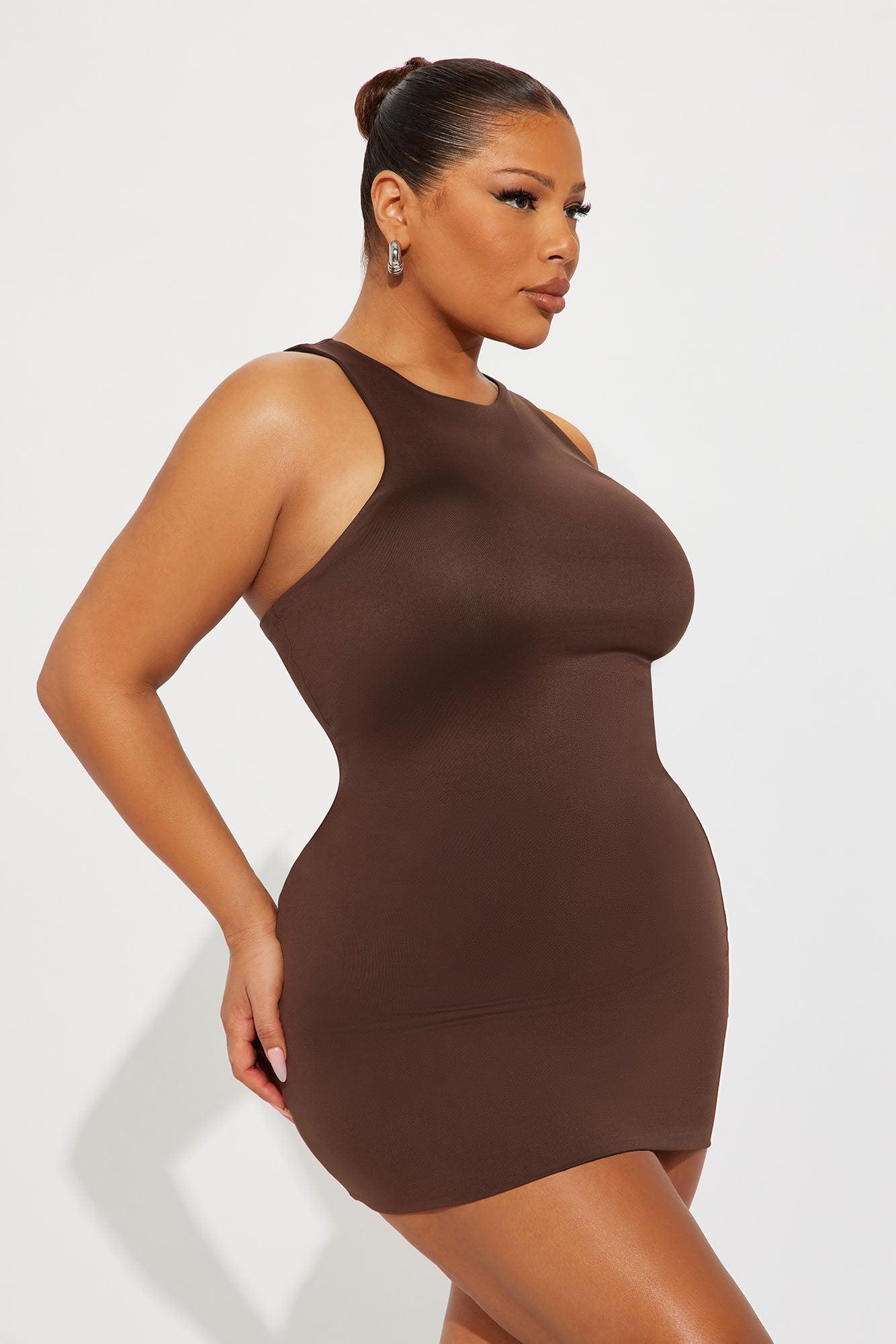 Contour Double Lined High Neck Tank Top - Chocolate Female Product Image
