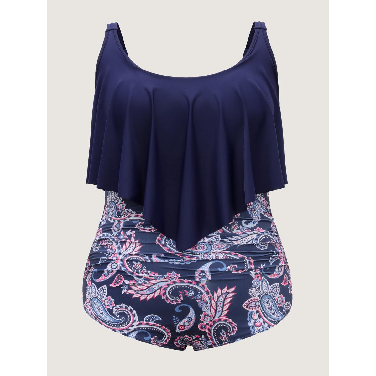 Plus Size Paisley Print Ruched One-Piece Swimsuit Women's Swimwear Indigo Resort Gathered Curve Bathing Suits High stretch One Pieces BloomChic 22-24/3X Product Image