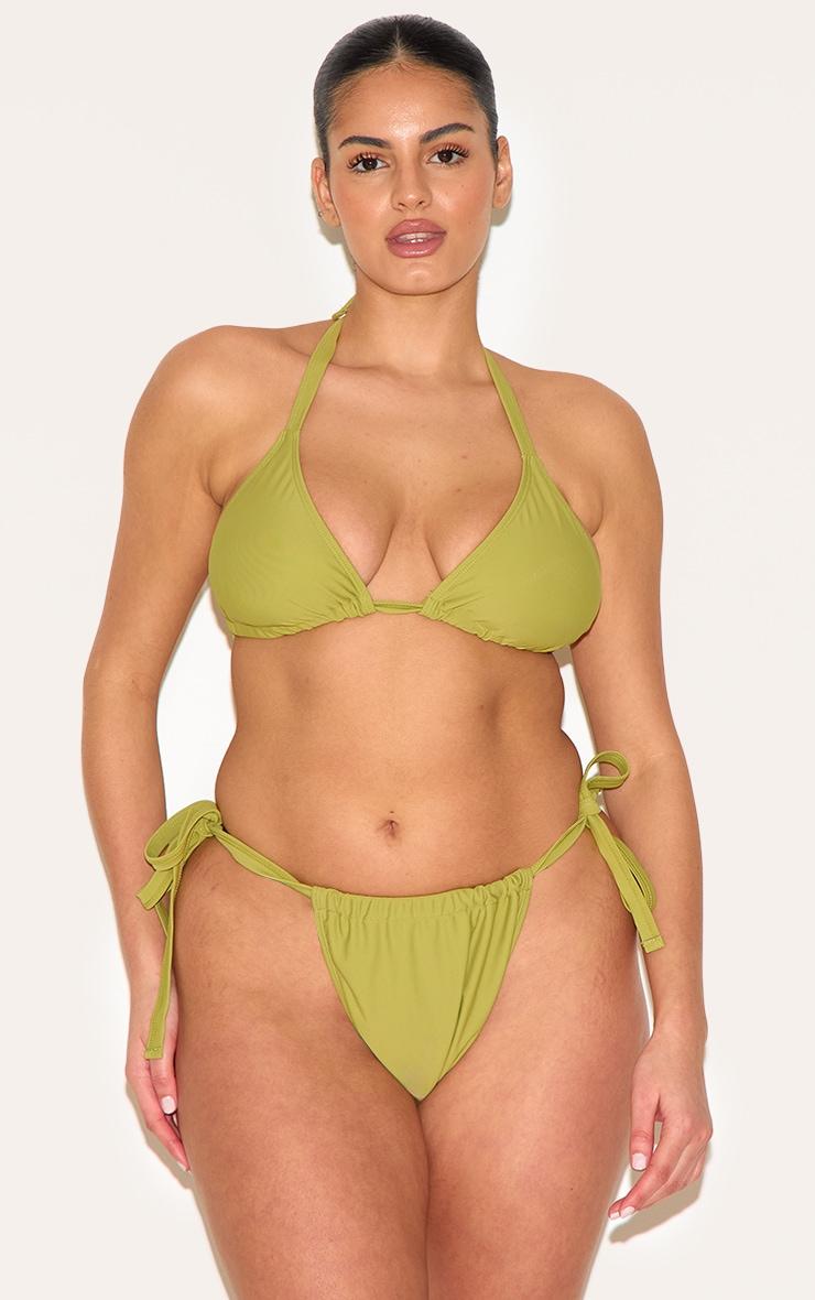 Plus Olive Basic Tanga Tie Side Bikini Bottom Product Image