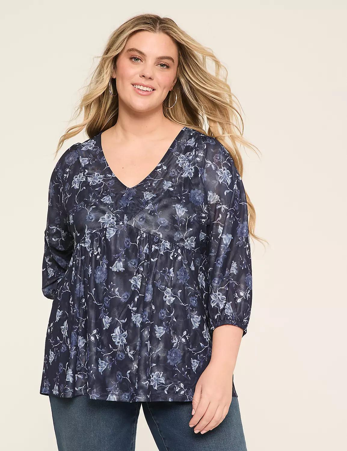 Mesh 3/4-Sleeve Tie-Back Top Product Image