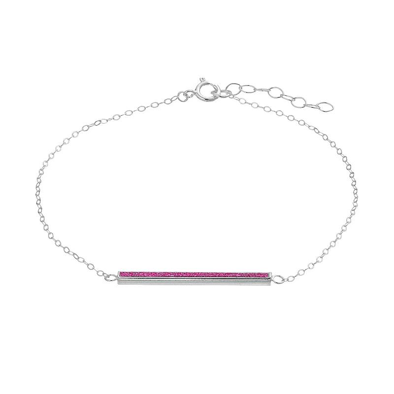 Aleure Precioso Sterling Silver Glitter Bar Chain Anklet, Womens Sterling Blue Product Image