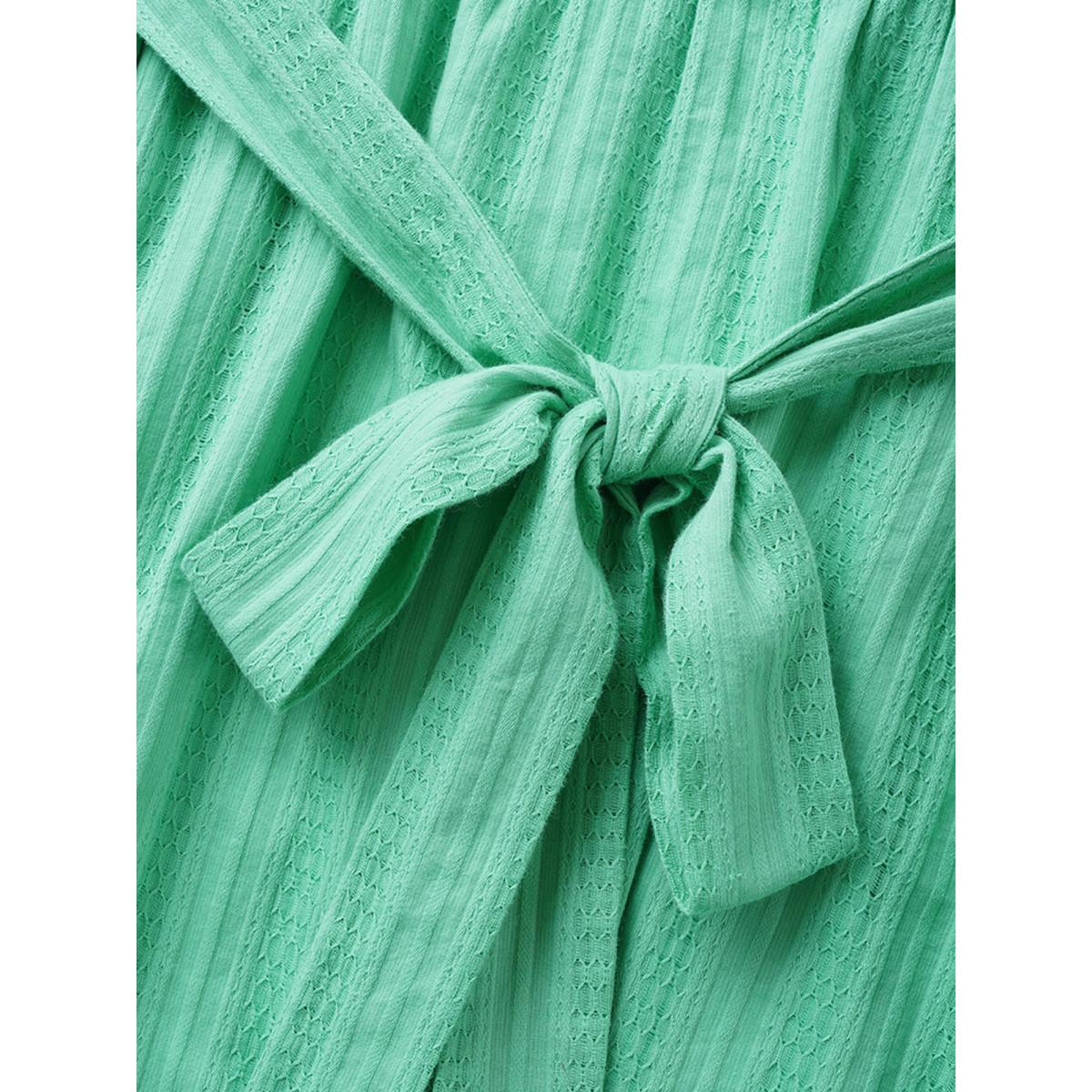 Plus Size Square Neck Texture Patchwork Ruffle Hem Dress Aquamarine Women Resort Texture Square Neck Short sleeve Curvy Midi Dress BloomChic 22-24/3X Product Image