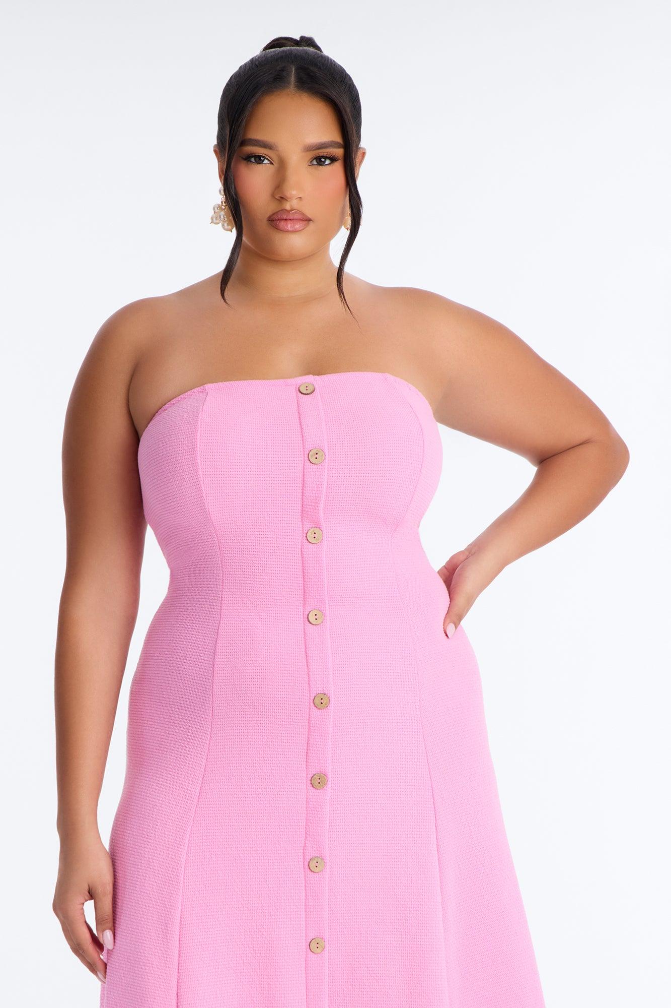 Celia Strapless Textured Midi Dress - Pink Female Product Image