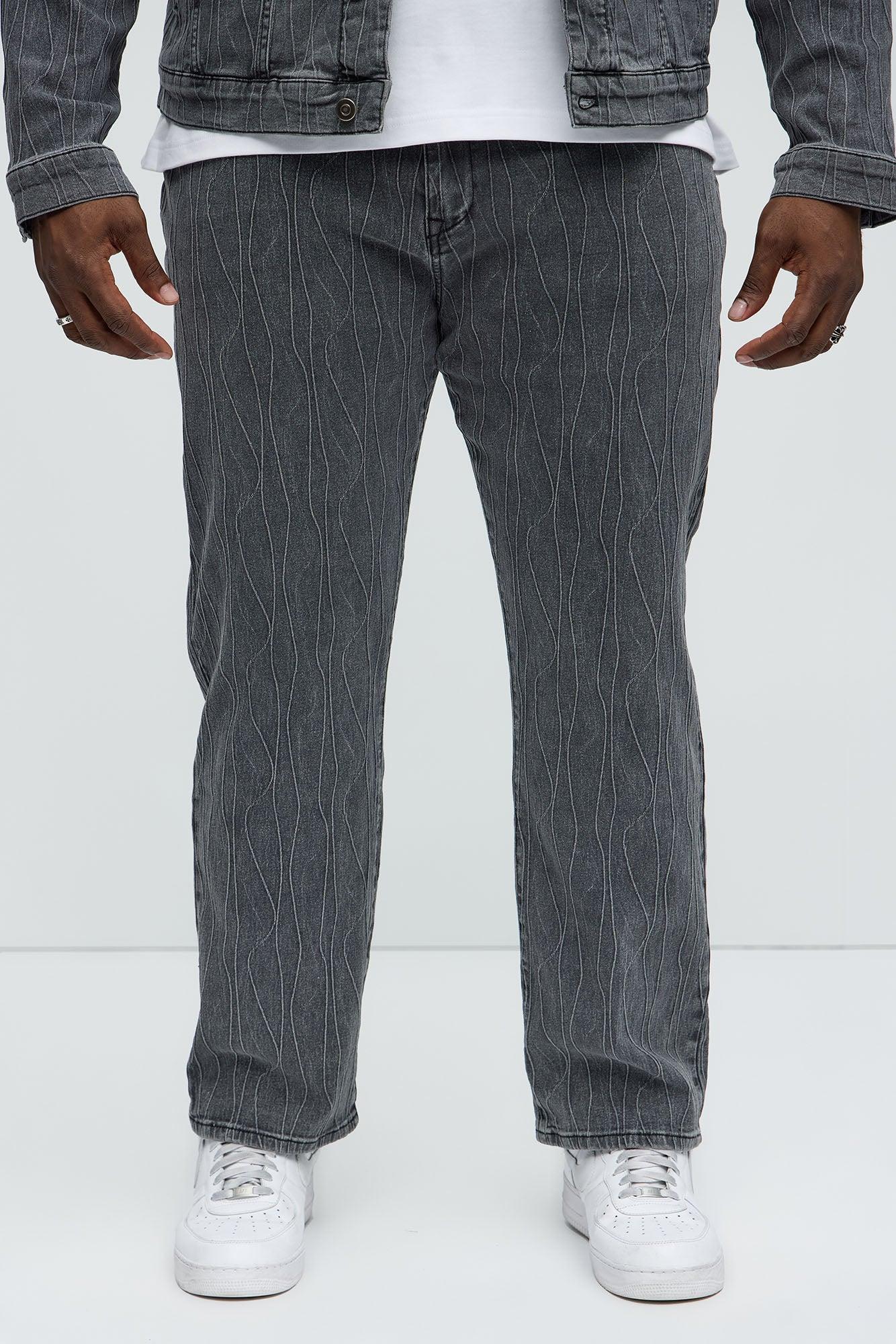 Wavy Jacquard Straight Jeans - Grey Product Image
