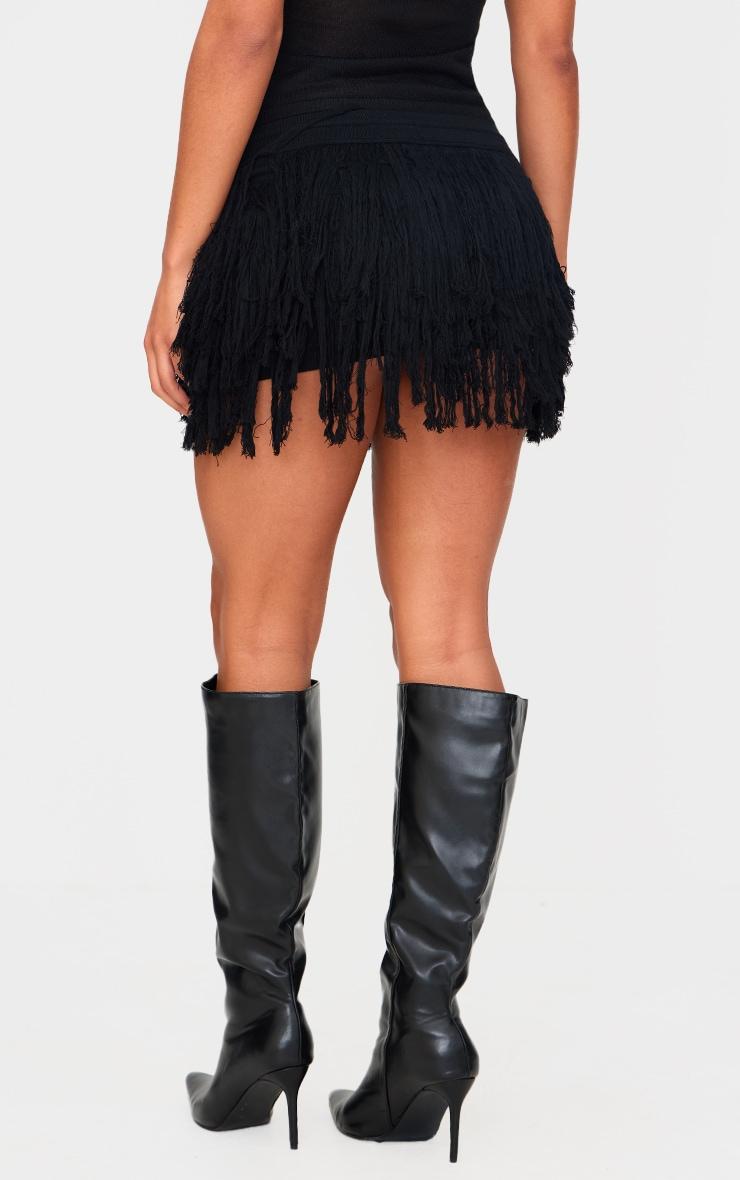 Black Fine Knit Fringe Hem Mini Rara Skirt Product Image