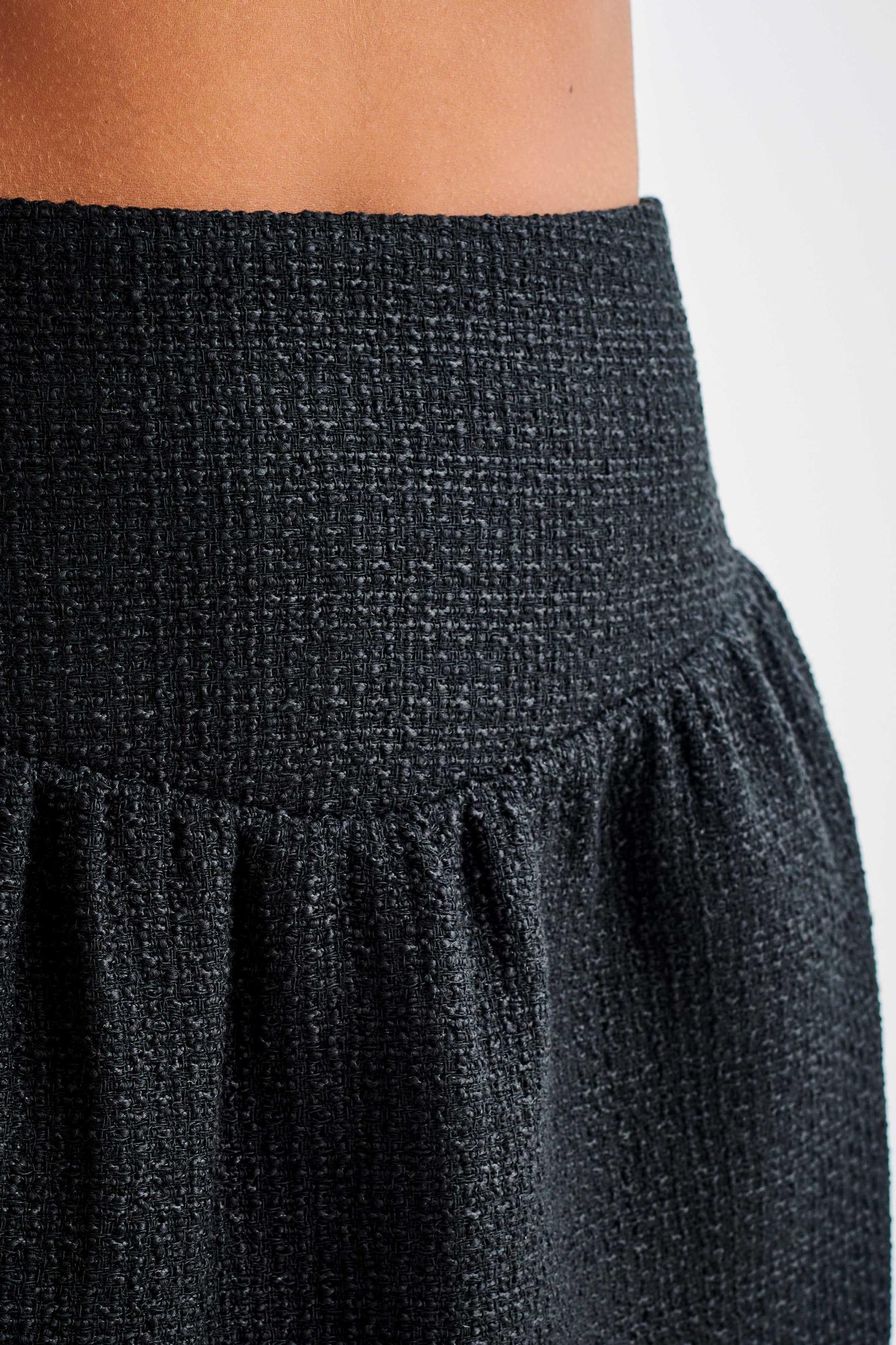 Cyrus Gathered Boucle Mini Skirt - Black Product Image